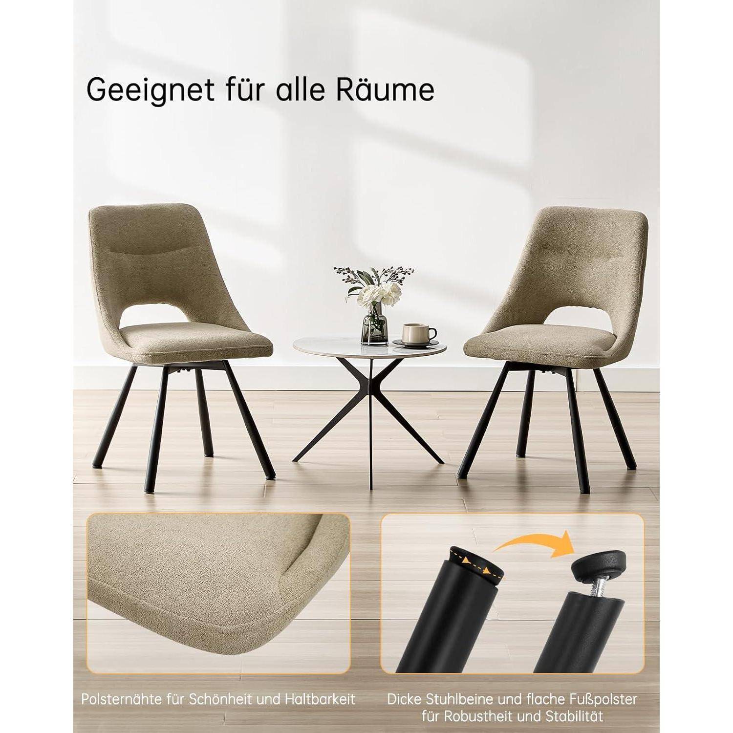 LEWE Esszimmerstühle drehbar 1er Set, 360° Drehstuhl, Kaschmir-Stoff | Ergonomischer Polsterstuhl mit Durchbrochene Rückenlehne, Breitere Sitzfläc