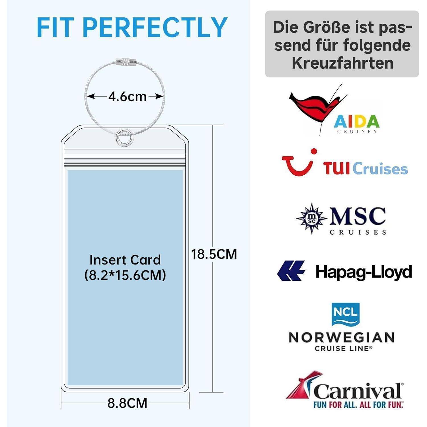 Kreuzfahrt-Kofferanhänger mit Kartenhalter, Abmessungen: 8,2 x 15,6 cm, Halter 8,8 x 18,5 cm, Ring 4,6 cm; passt für AIDA, TUI, MSC, Hapag-Lloyd, NCL, Carnival.
