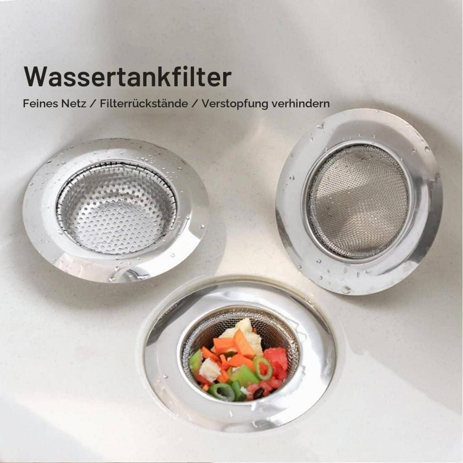 Wassertankfilter mit feinem Netz zur Vermeidung von Verschmutzungsverstopfung; Text lautet „Wassertankfilter