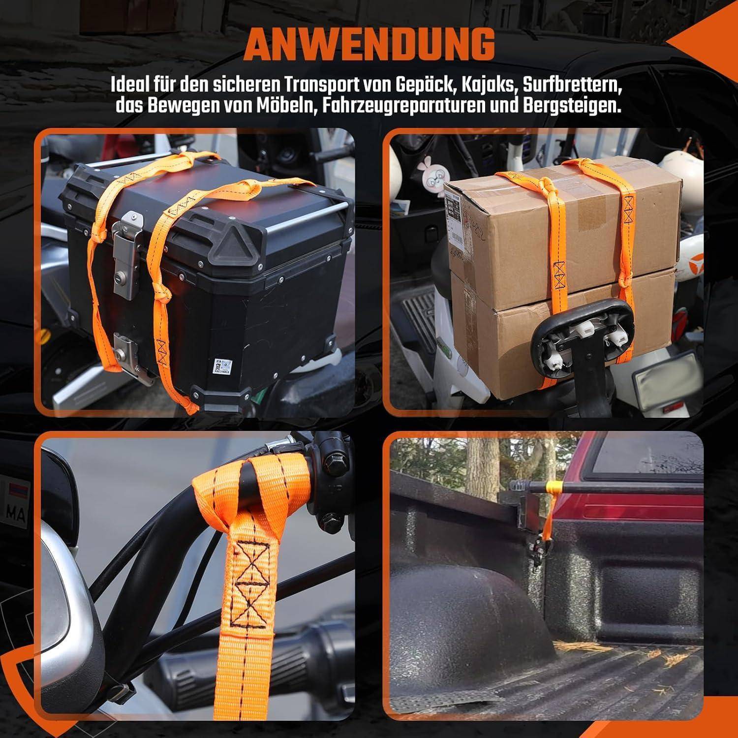 8 x Zurrschlaufen, Doppelschlaufen Gurtschlaufen 30cm lang, 25 mm breit, Schlaufen Spanngurte Ladungssicherung Zurrgurt für Auto, Motorrad