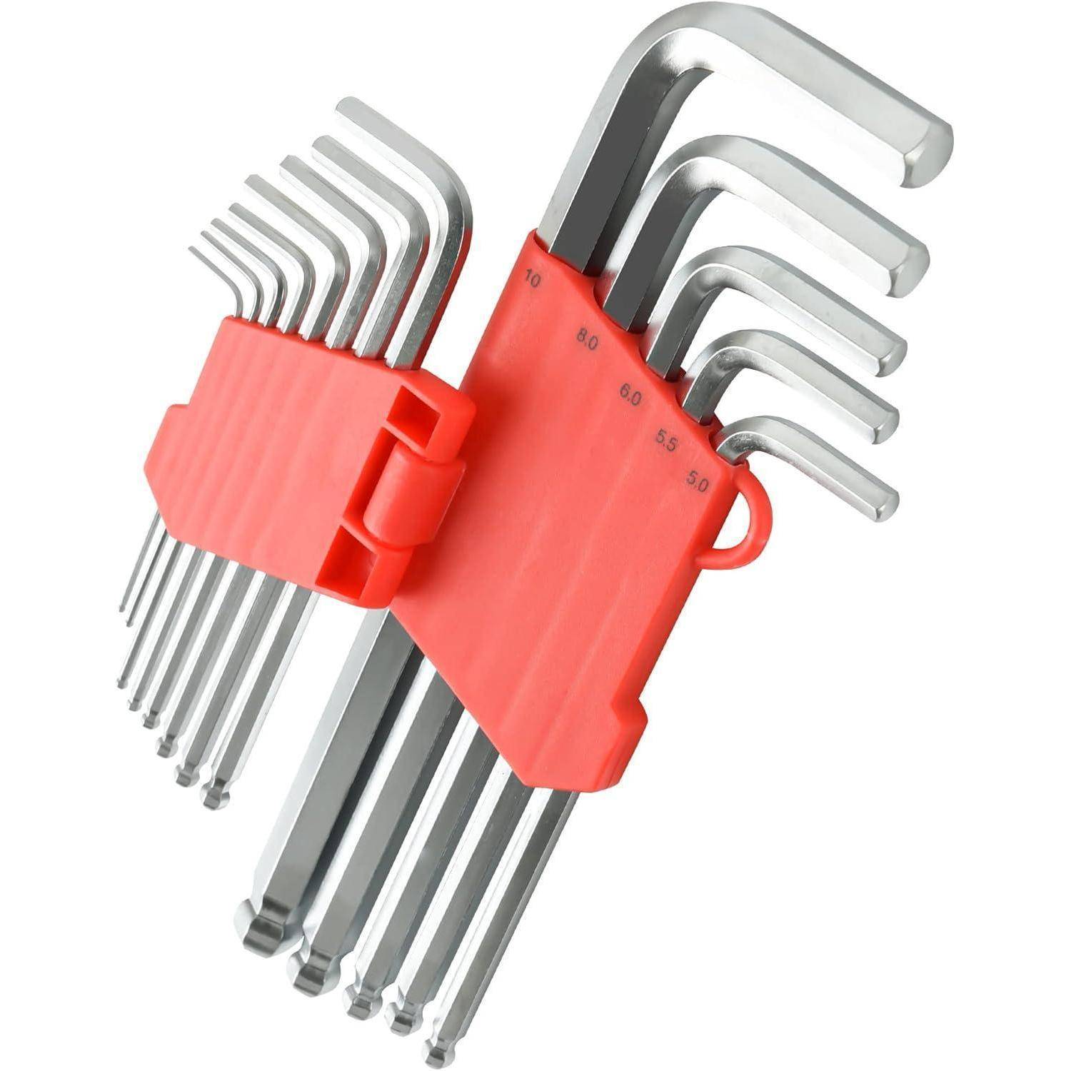 DAKCOS Innensechskantschlüssel Satz 13 tlg mit Kugelkopf Innensechskant Satz Winkelschlüssel Set HX mit CR-V, Metrisch, 1, 27 bis 10 mm, in Kunststo