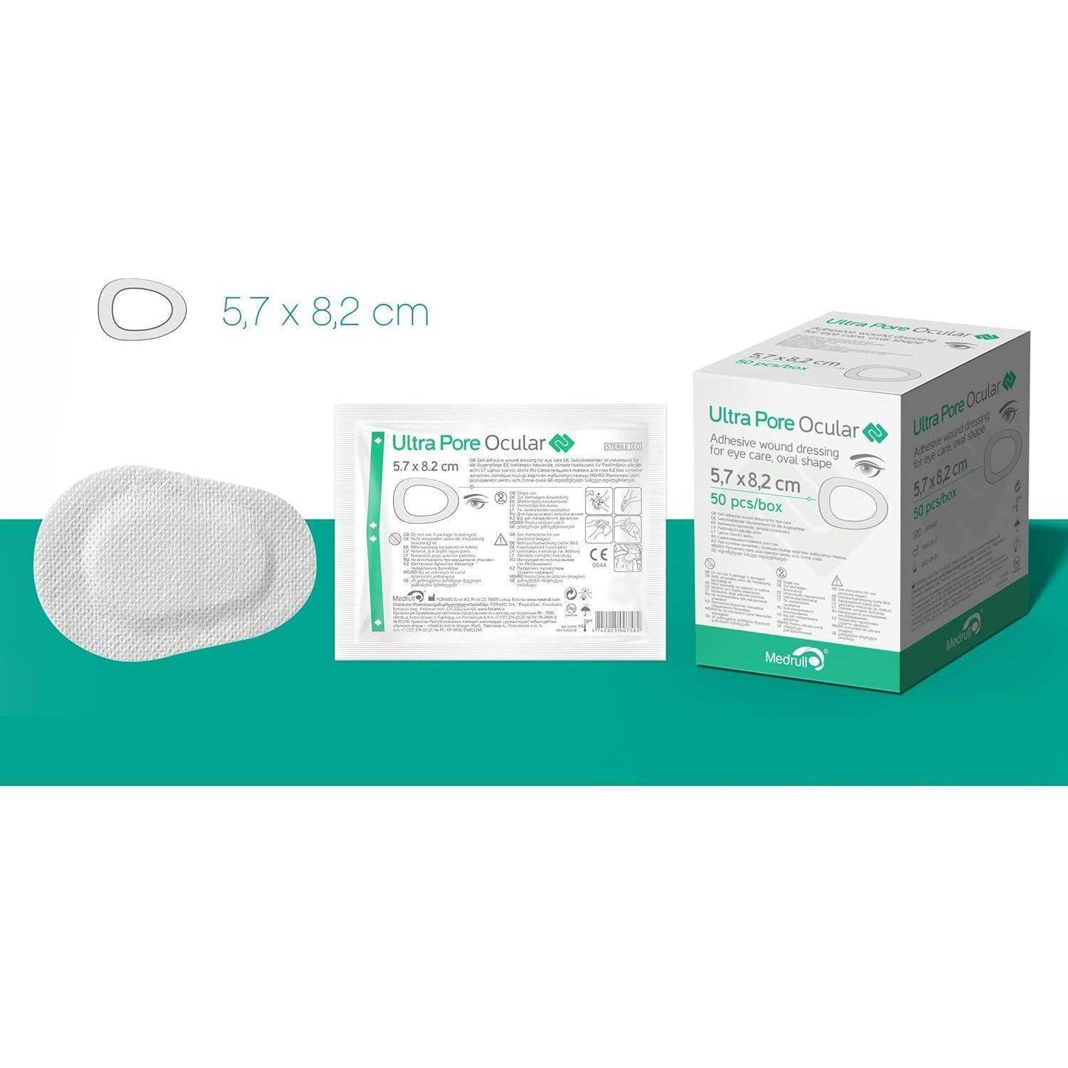 Medrull Steril Ultra Pore Ocular Augenkompressen Selbstklebend 50 Stk 5,7 x 8,2 cm Augenpflaster für Kinder und Erwachsene, Wundauflage, ideal nach