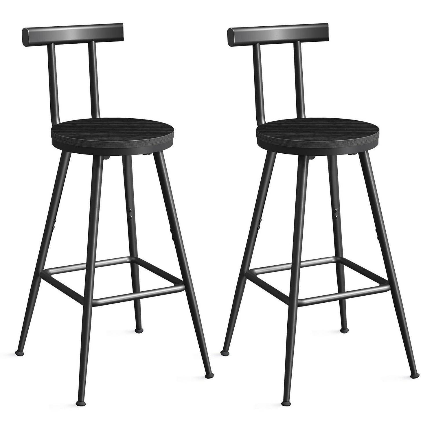 MAHANCRIS Barhocker, 2er Set, Barstühle, Küchenstühle mit Rückenlehne, Metallrahmen, Multidirektional Verstellbare Füße, für Küche, Wohnzimmer