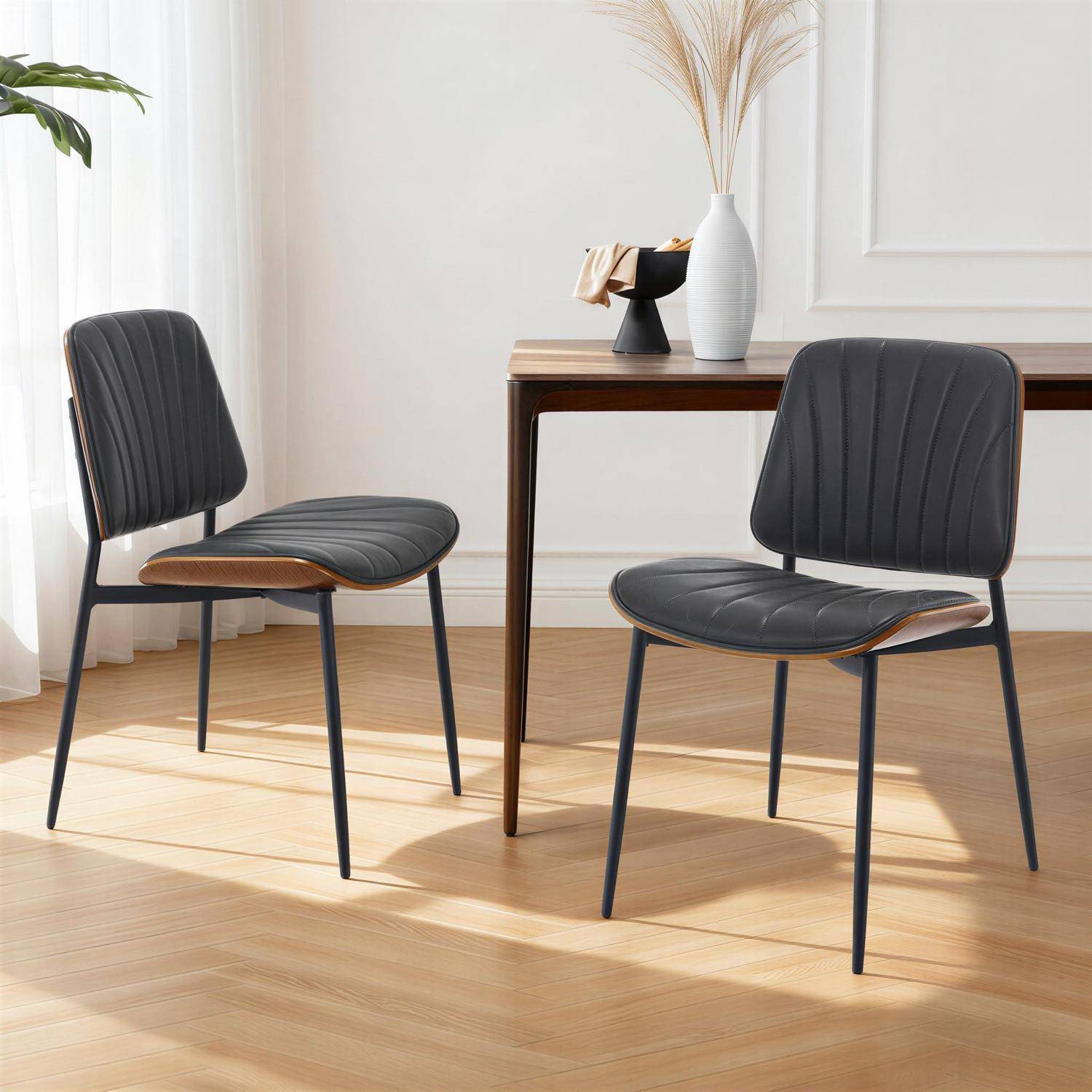Ya-Home Esszimmerstühle 2er Set Küchenstühle PU Leder Essstühle mit Metallbeinen modern Akzentstühle ohne Armlehne für Küche/Esszimmer/Wohnzimm