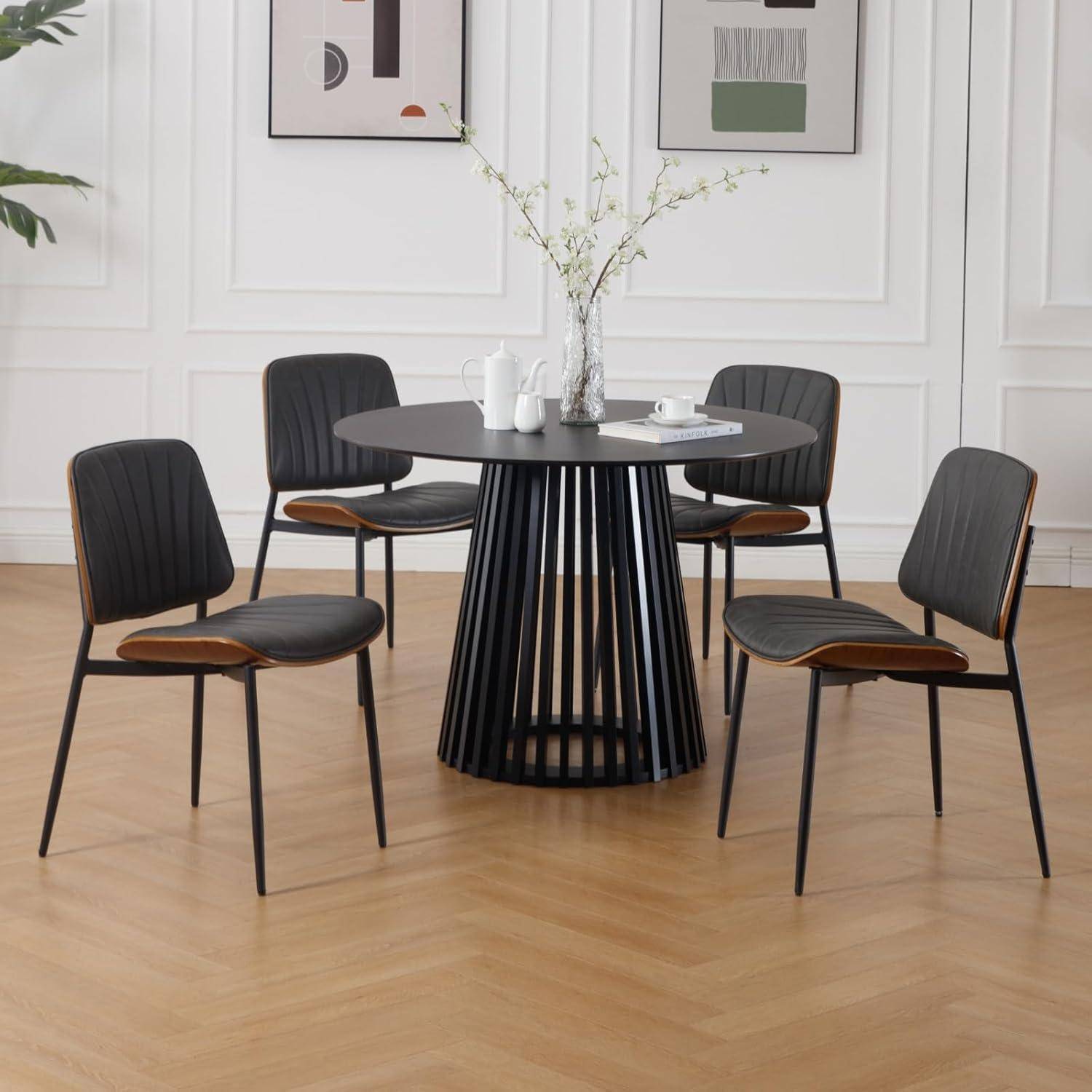 Ya-Home Esszimmerstühle 2er Set Küchenstühle PU Leder Essstühle mit Metallbeinen modern Akzentstühle ohne Armlehne für Küche/Esszimmer/Wohnzimm