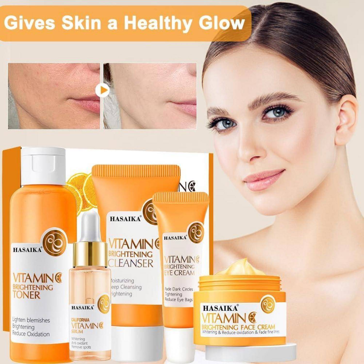 Vitamin C Hautpflegeset, Hautpflege Geschenkset, mit Toner, Gesichtsserum, Gesichtscreme und Augencreme, für Anti Aging Aufhellung