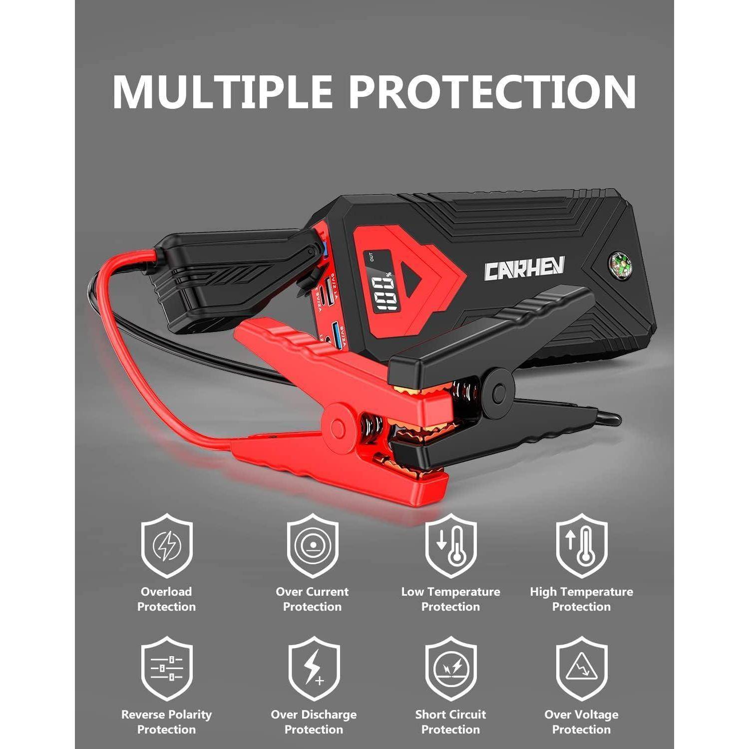 Starthilfe Powerbank für pkw, 4000A Auto Starthilfe Powerbank (Bis Zu 8,0L Benzin Oder 8,0L Diesel), 12V Jump Starter Powerbank mit USB