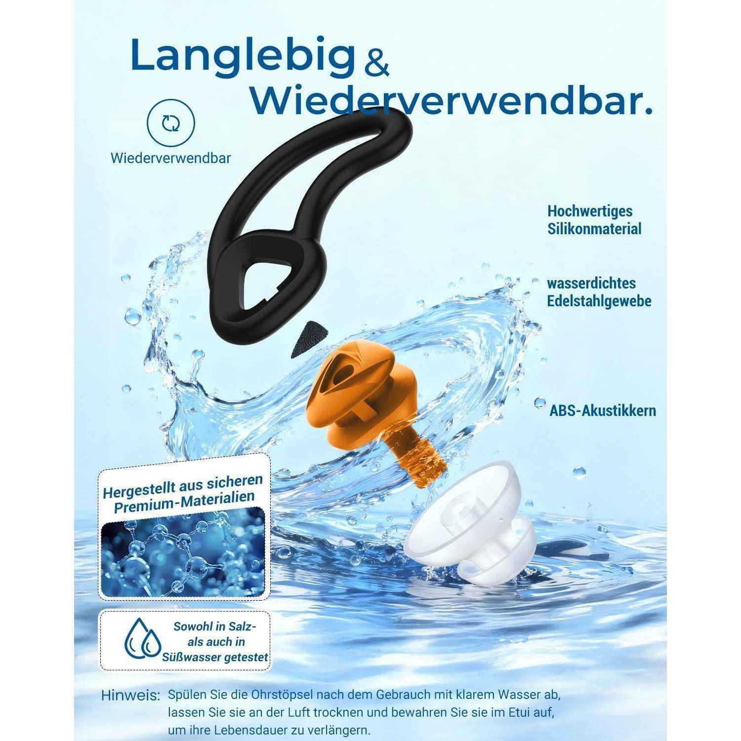 Hearprotek Ohrstöpsel Schwimmen, 2 Paare Silicone Wasserdichte Schwimmer Ohrstöpsel Gehörschutz-ohrschutz Gegen Wasser Erwachsene für Dusche, Pool
