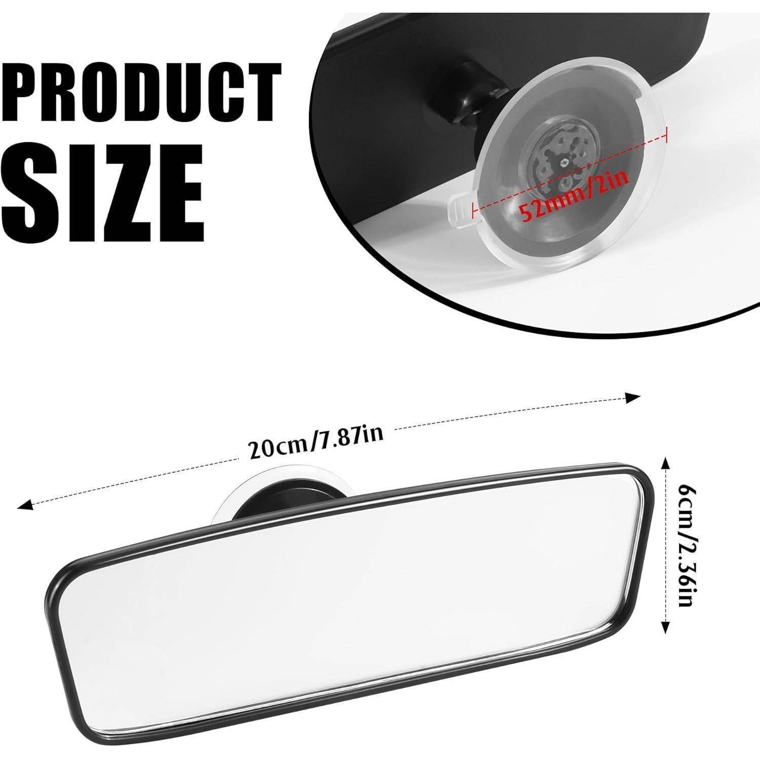 Produktgrößendiagramm mit einem Rückspiegel, 20 cm x 6 cm, mit einem 52-mm-Befestigungsdetail.