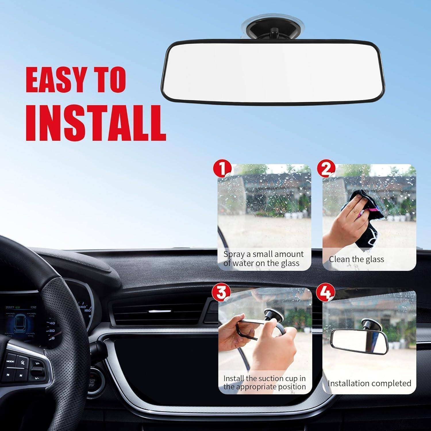 Auto Rückspiegel Universal Innenspiegel mit 360° Drehfunktion & starker Saugnapf – 200x60 mm Auto-Innenspiegel für Auto, LKW, SUV, Transporter