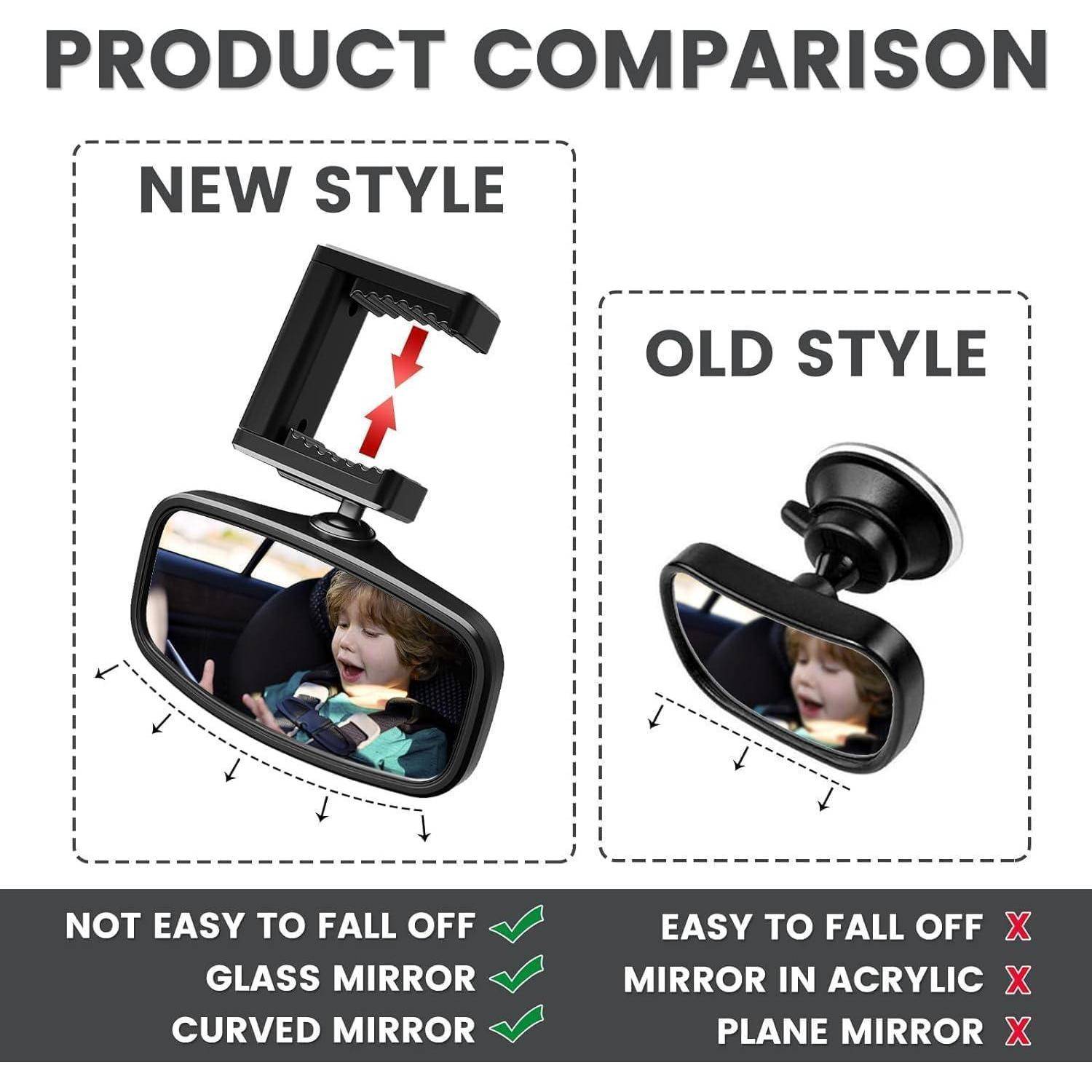 Spiegel Auto Baby, Rückspiegel mit Gefederten Clips, Glas-Spiegel, 360° Drehbar, Rücksitzspiegel für Meisten Auto(129 * 65.8mm) 1 Schwarz