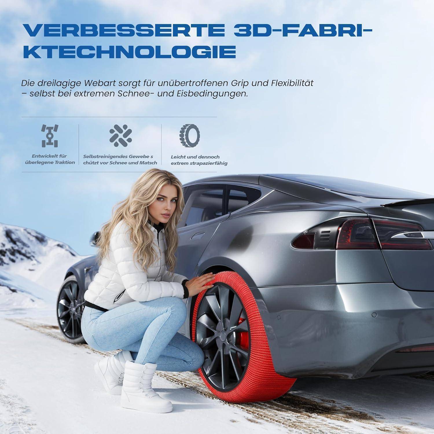 Winterreifen Schneeketten L - EN 16662-1- Hochsichere, leicht installierbare Textil Schneeketten für Autos - rutschfeste, strapazierfähige Ketten