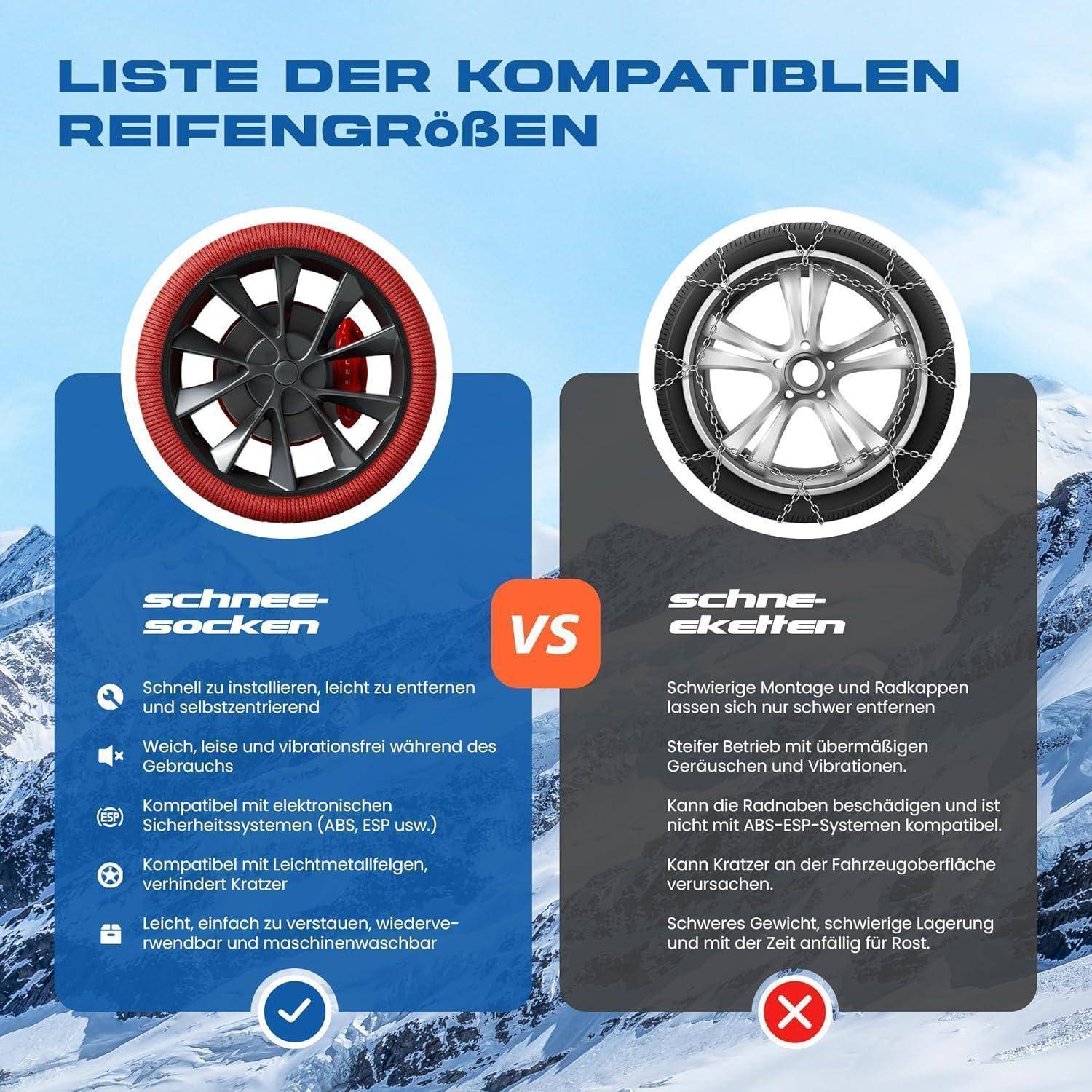 Winterreifen Schneeketten L - EN 16662-1- Hochsichere, leicht installierbare Textil Schneeketten für Autos - rutschfeste, strapazierfähige Ketten