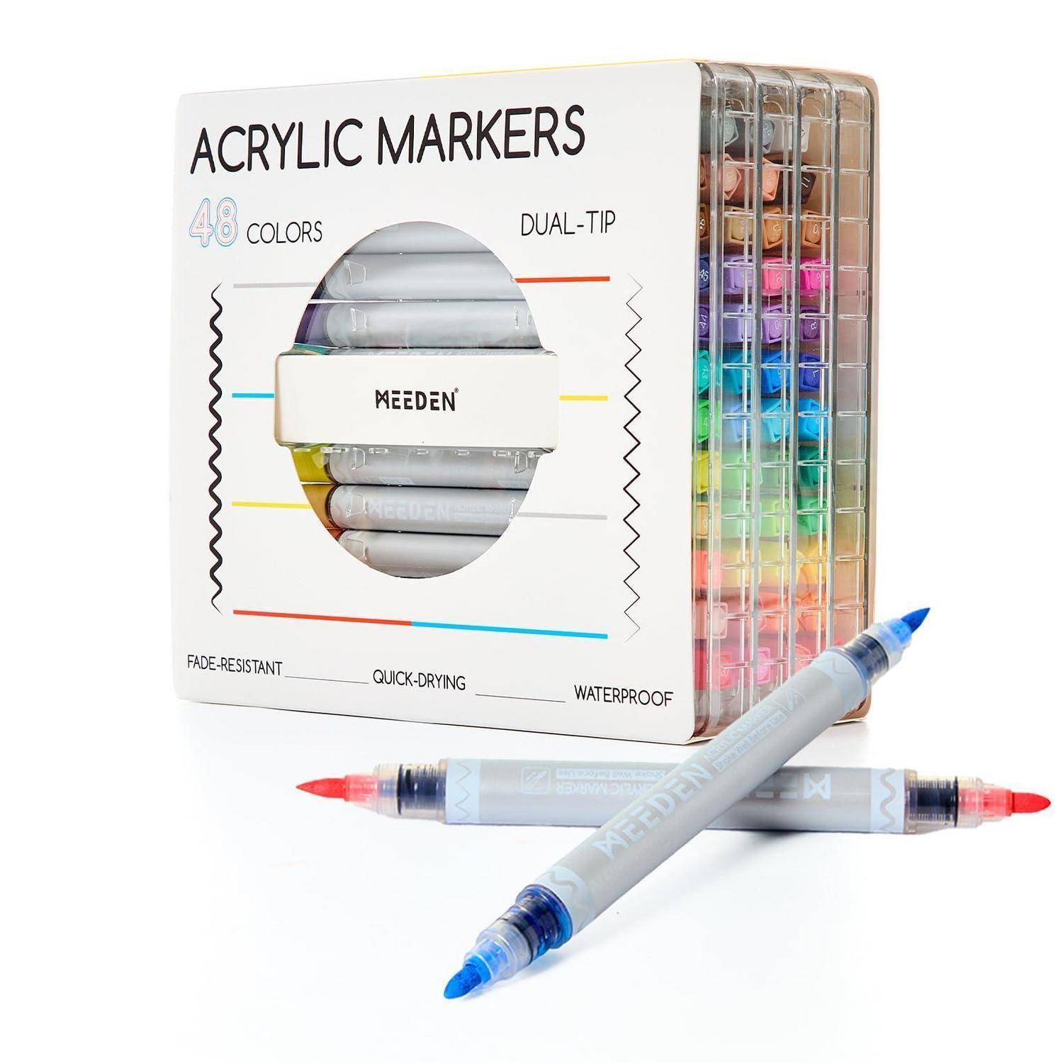 MEEDEN 48 Farben Acrylstifte: Feinspitze und Pinselspitze Acrylmarker | Automatische Farbkontrolle für Kunstbedarf - Schnelltrocknender