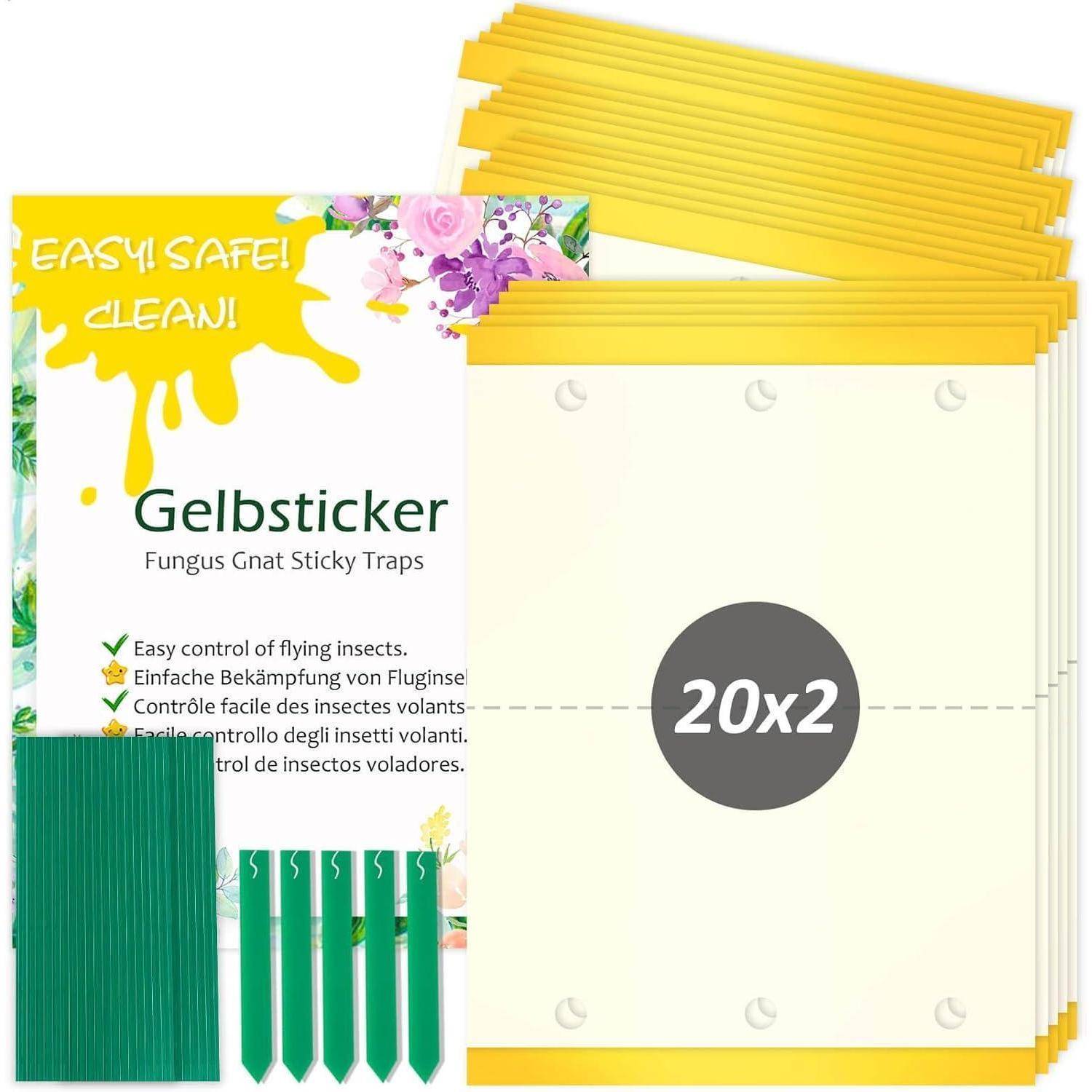 Packung mit gelben Klebefallen für Trauermücken, gekennzeichnet mit „Gelbsticker