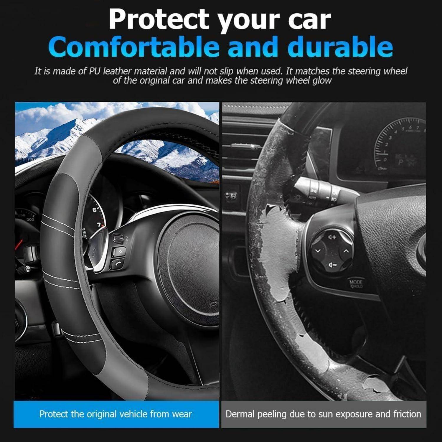 CGEAMDY Auto Lenkradhülle Leder Lenkradbezug, Auto Lenkrad Anti Rutsch, Auto-Lenkradabdeckung Ohne Innenring, Elastischer Leder-Lenkradbezug, Auto