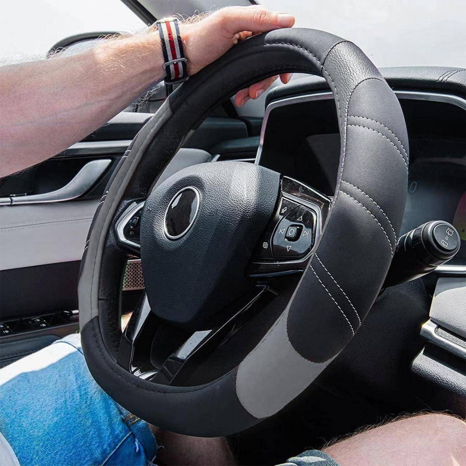 CGEAMDY Auto Lenkradhülle Leder Lenkradbezug, Auto Lenkrad Anti Rutsch, Auto-Lenkradabdeckung Ohne Innenring, Elastischer Leder-Lenkradbezug, Auto