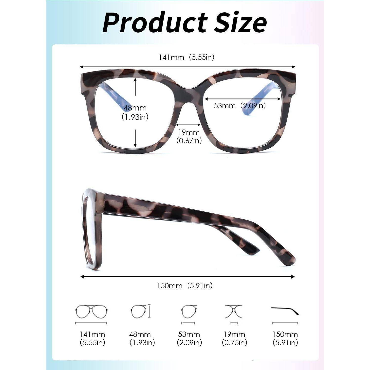 Produktgrößendiagramm einer Brille mit 141 mm Rahmenbreite, 48 mm Linsenhöhe, 53 mm Linsenbreite, 19 mm Steg und 150 mm Bügellänge.