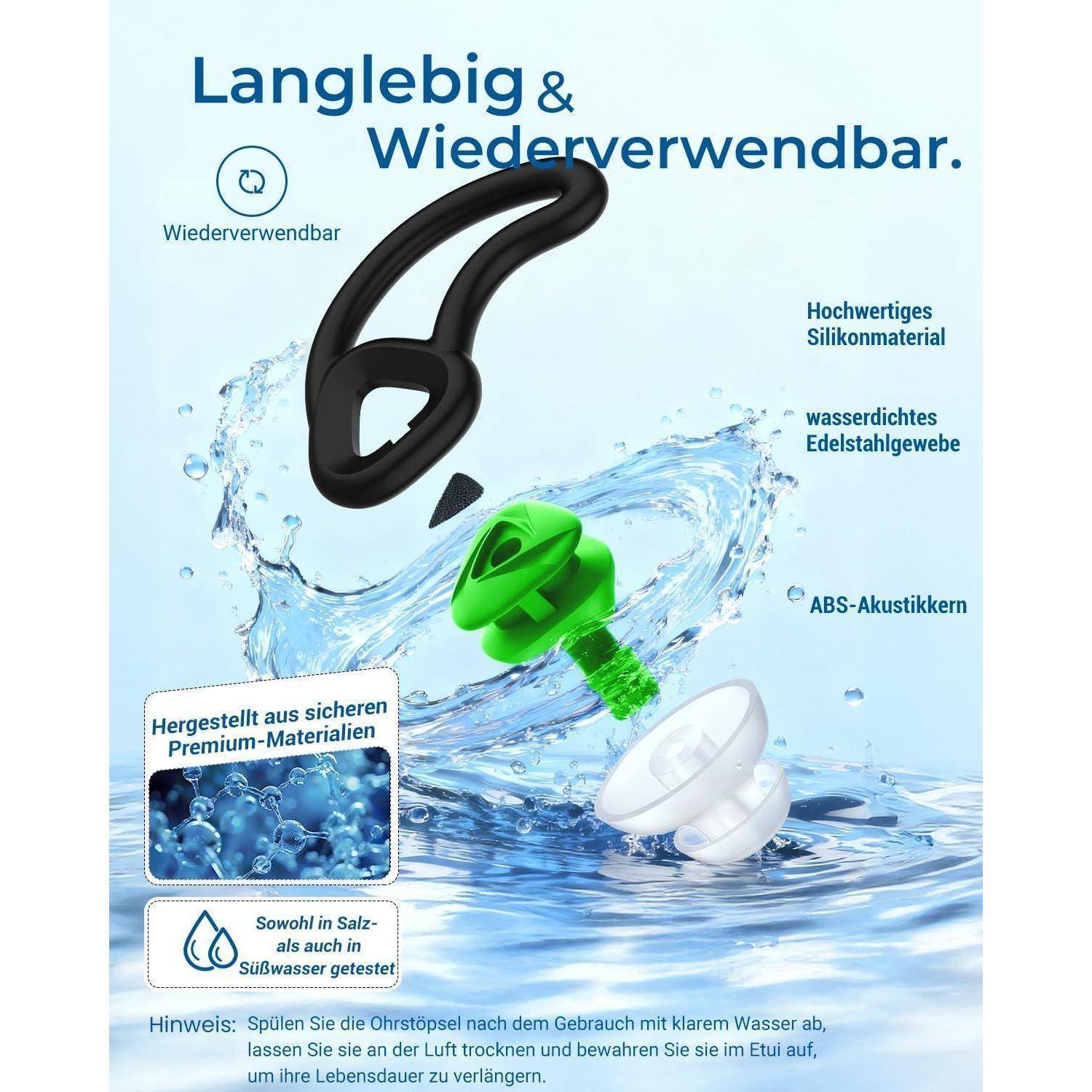 Ohrstöpsel Schwimmen, 2 Paare Silicone wasserdichte Schwimmer Ohrstöpsel Gehörschutz-ohrschutz Gegen Wasser Erwachsene für Dusche, Pool, Baden Gr