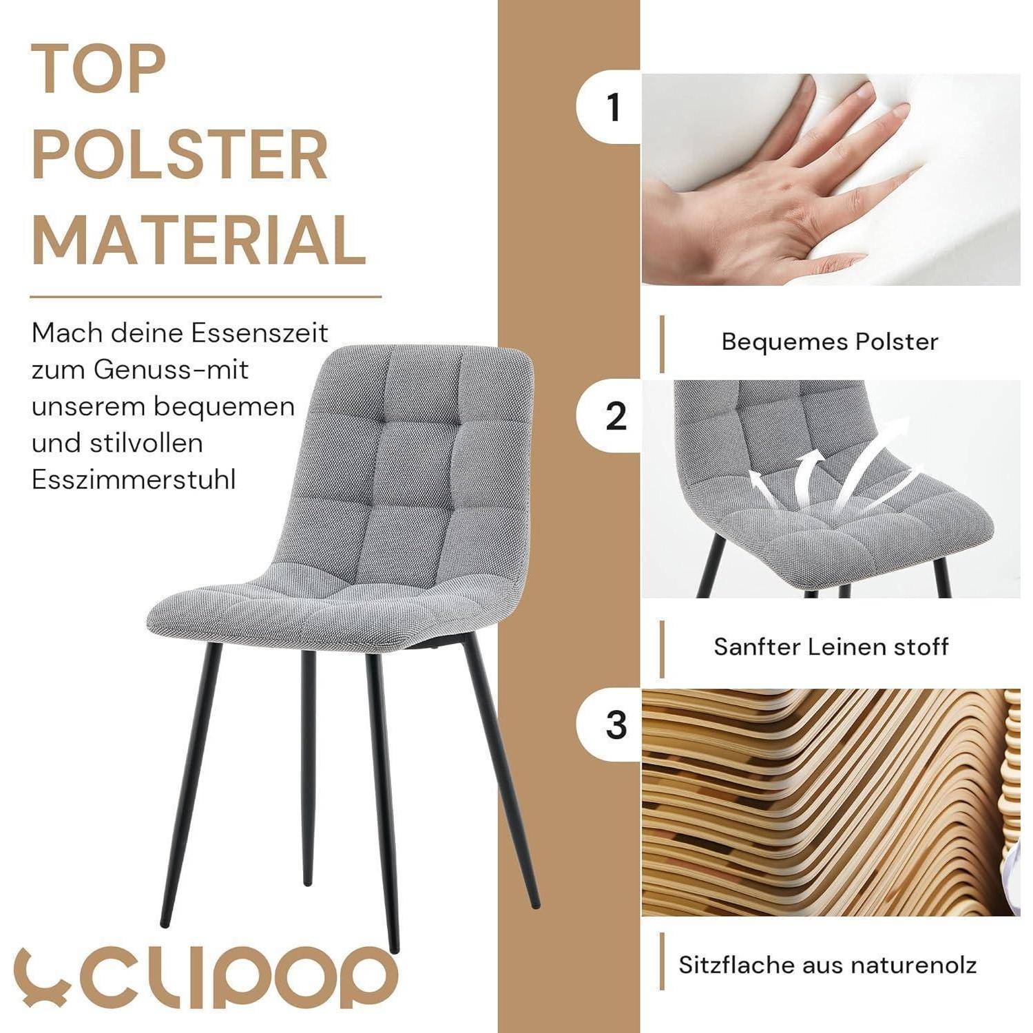 CLIPOP Esszimmerstühle 2er Set Chenille Dunkelgrau, Gepolsterter Sitz Wohnzimmerstuhl mit stabilen Metallbeinen, für Zuhause und Büro (Chenille Dun