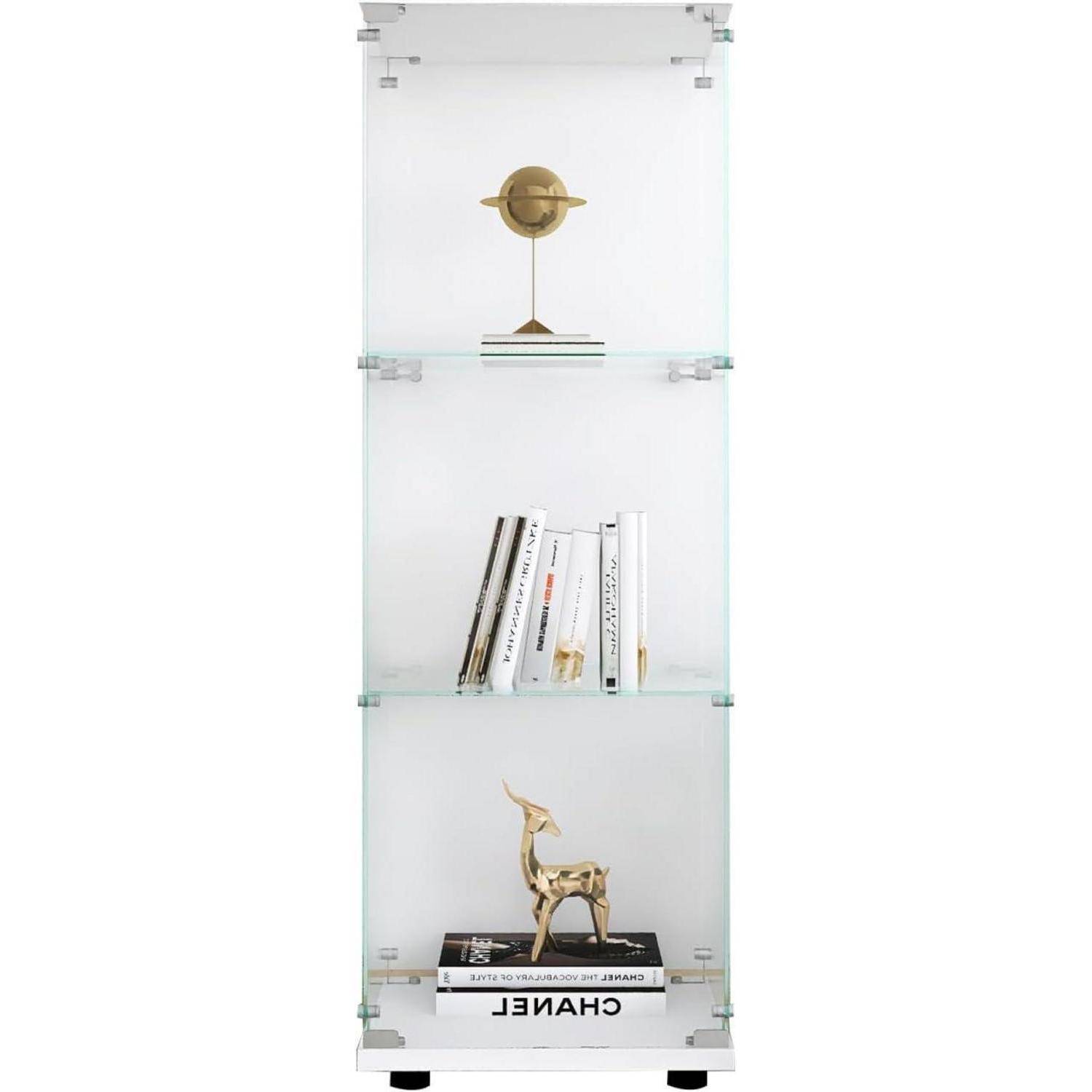 Vitrine aus Glas, 3 Regale, Aufbewahrungsschrank aus Glas auf Fuß, Vitrinenschrank mit 1 Türen und Schloss, Vitrine für Sammlung, für Schlafzimmer