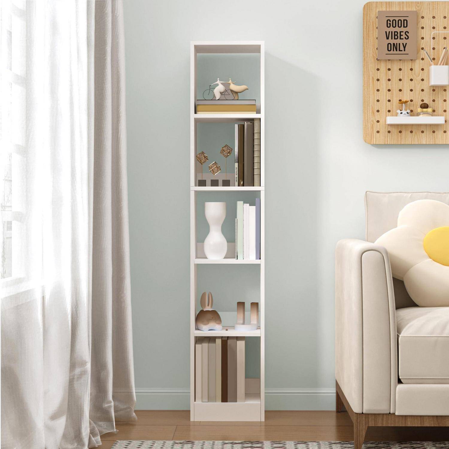 Hzuaneri 5-stöckiges Bücherregal Würfelregal, 24 x 30 x 153,2 cm, Weiß | Bücherschrank, offenes Regal aus Holz, Aufbewahrung & Präsentation, fü