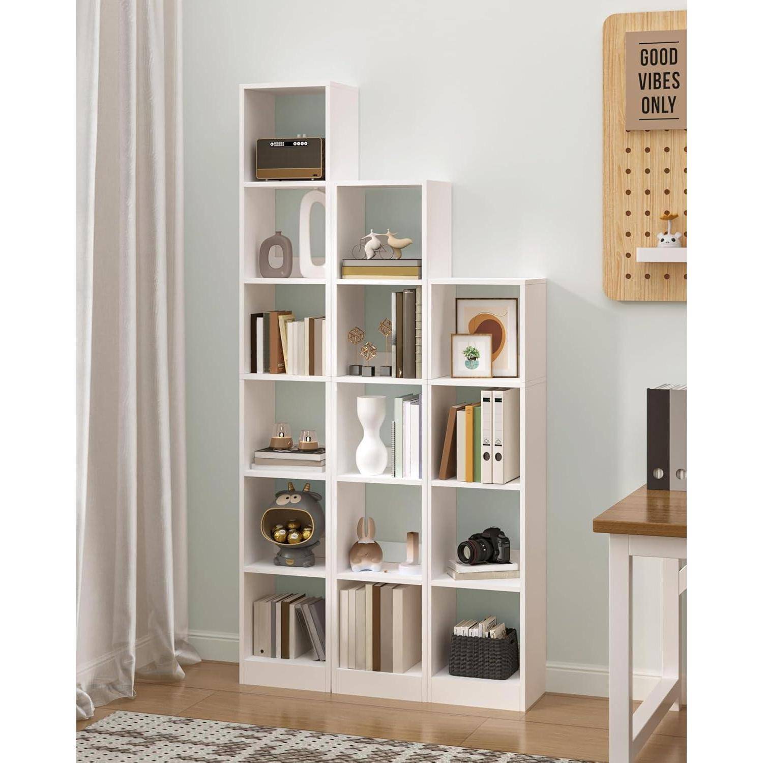 Hzuaneri 5-stöckiges Bücherregal Würfelregal, 24 x 30 x 153,2 cm, Weiß | Bücherschrank, offenes Regal aus Holz, Aufbewahrung & Präsentation, fü