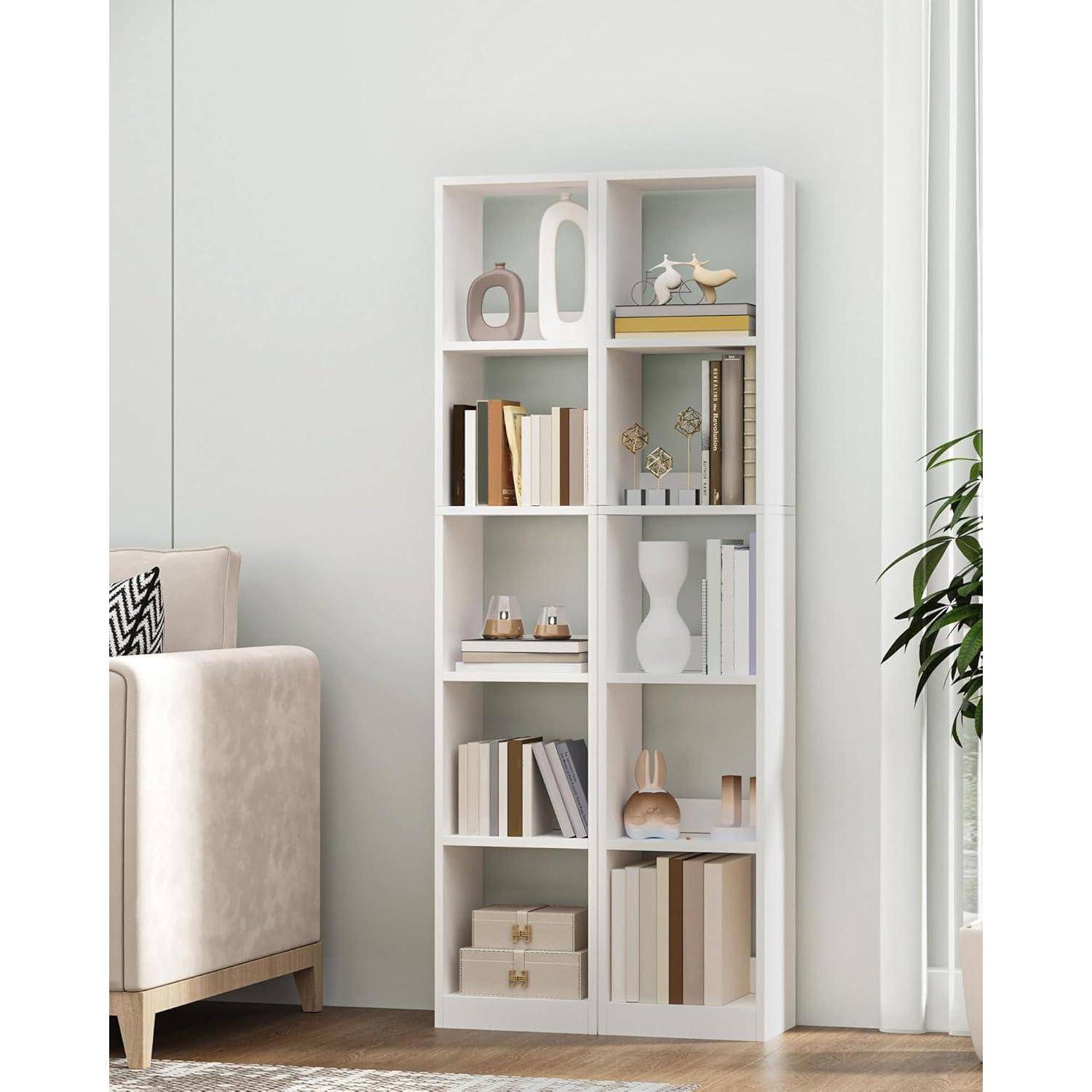 Hzuaneri 5-stöckiges Bücherregal Würfelregal, 24 x 30 x 153,2 cm, Weiß | Bücherschrank, offenes Regal aus Holz, Aufbewahrung & Präsentation, fü