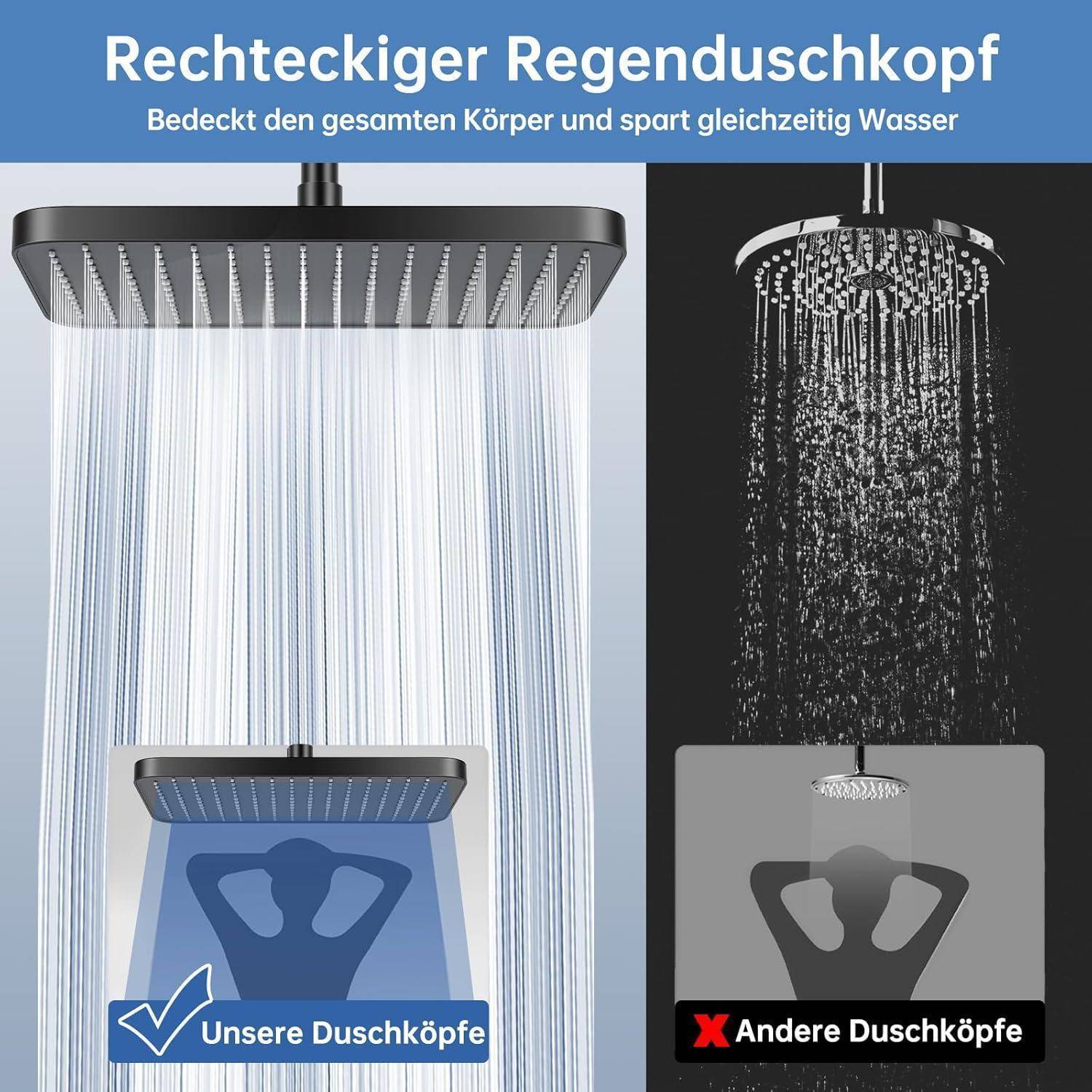 13 Zoll Duschkopf Regendusche, Fester Regenduschkopf Duschbrause mit Anti-Kalk-Düsen, Wasserfall Wassersparend Kopfbrause für Badezimmer(Matt Black)