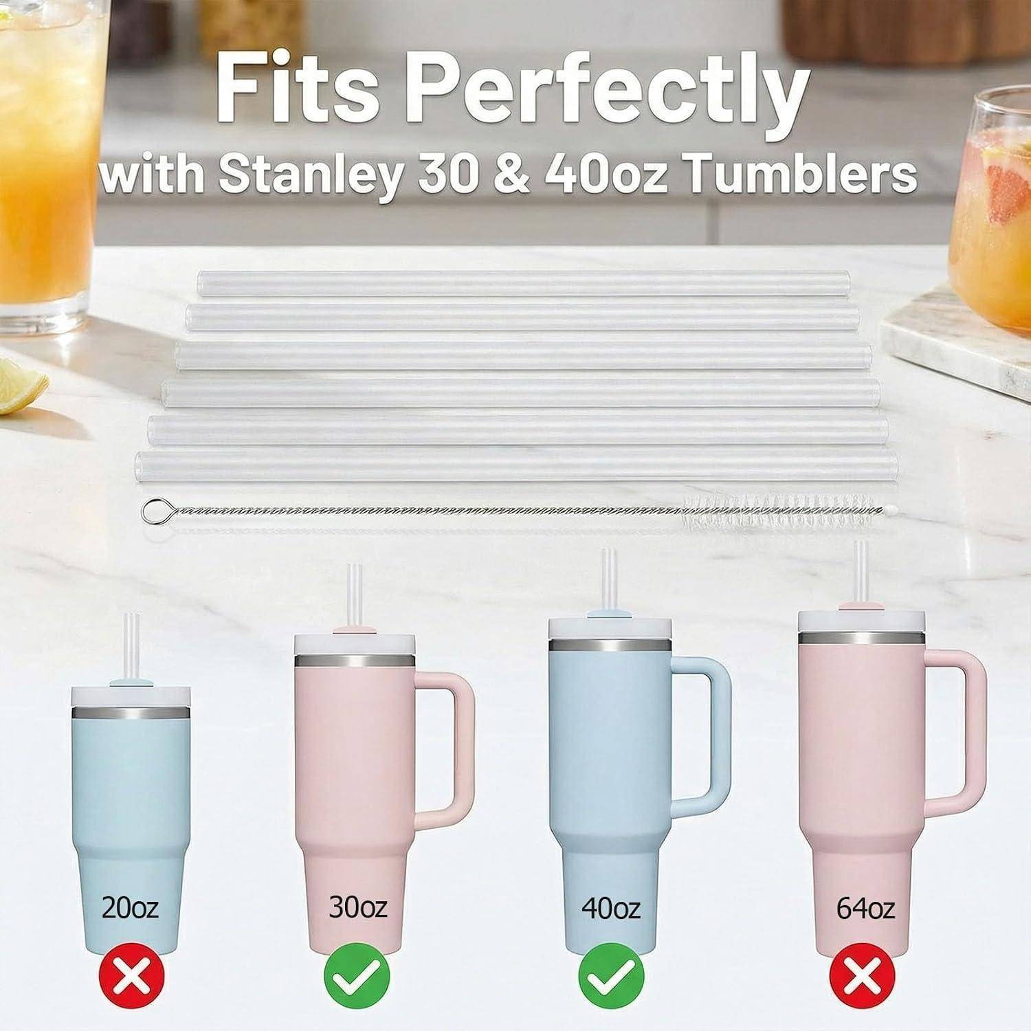 8 Stück Strohhalm für Stanley Cup, 30,5 cm lange Strohhalme mit Reinigungsbürste, Wiederverwendbare, ideal für Stanley Cup 30 oz/40 oz