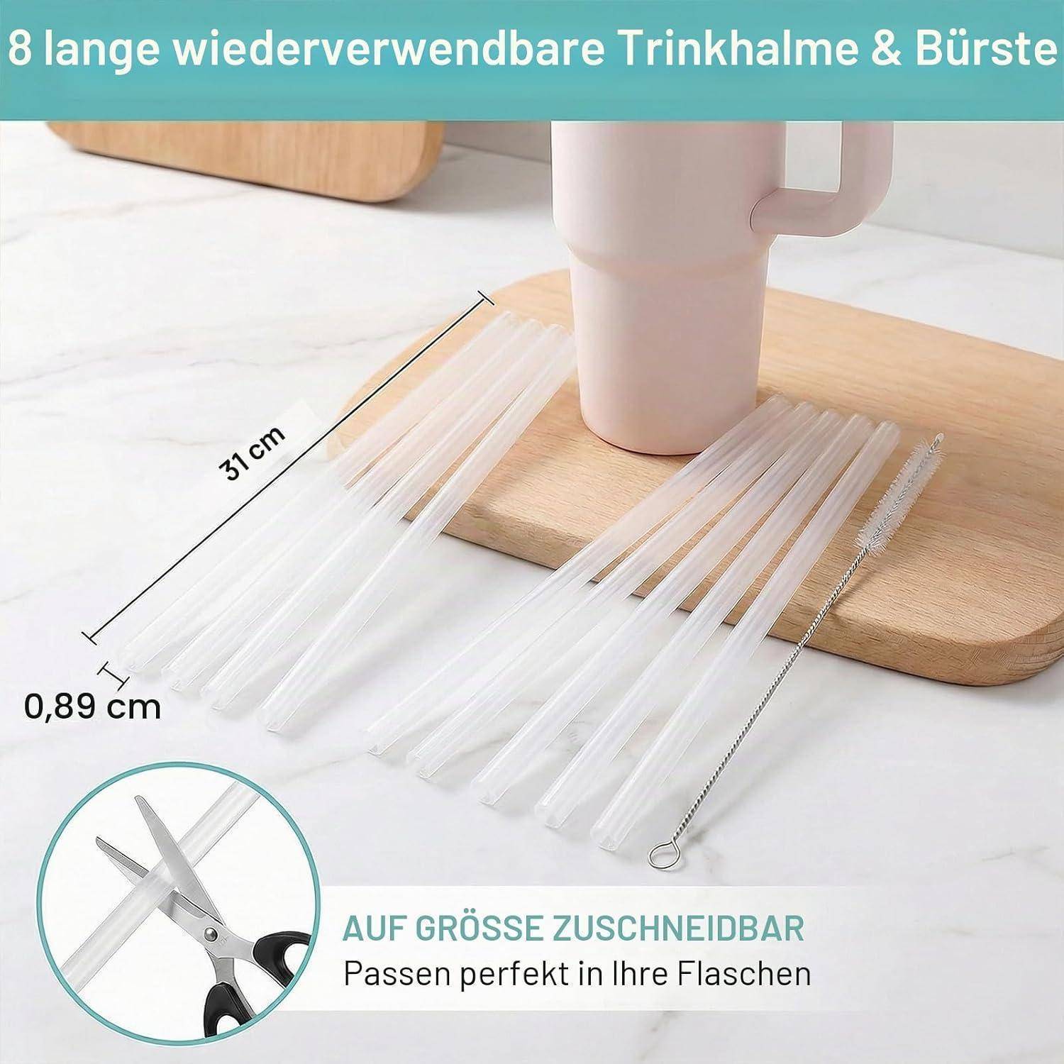 8 Stück Strohhalm für Stanley Cup, 30,5 cm lange Strohhalme mit Reinigungsbürste, Wiederverwendbare, ideal für Stanley Cup 30 oz/40 oz