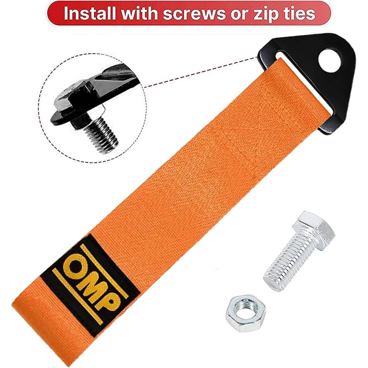 2 Stück Universal Abschleppschlaufe - Hochfestes Abschleppseil für Rennwagen, Front und Heckstoßstange - Racing Universal-Abschleppseil (Orange)