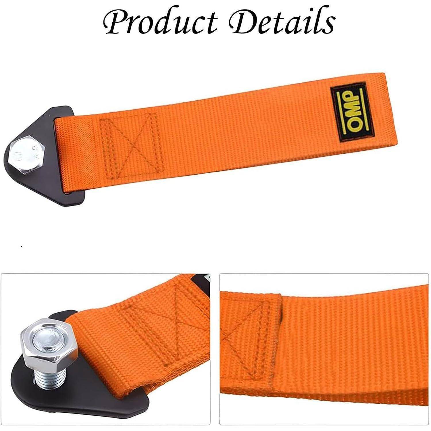 2 Stück Universal Abschleppschlaufe - Hochfestes Abschleppseil für Rennwagen, Front und Heckstoßstange - Racing Universal-Abschleppseil (Orange)