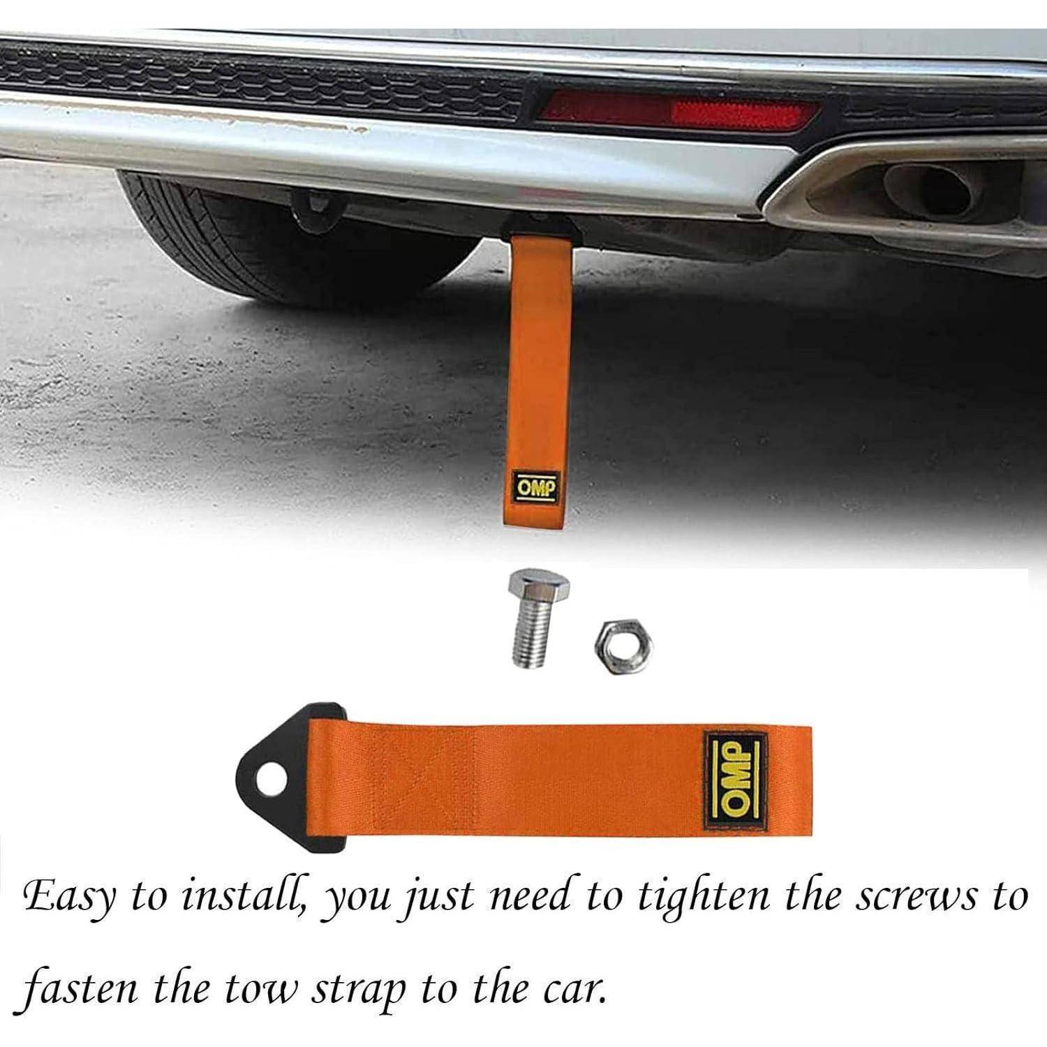 2 Stück Universal Abschleppschlaufe - Hochfestes Abschleppseil für Rennwagen, Front und Heckstoßstange - Racing Universal-Abschleppseil (Orange)