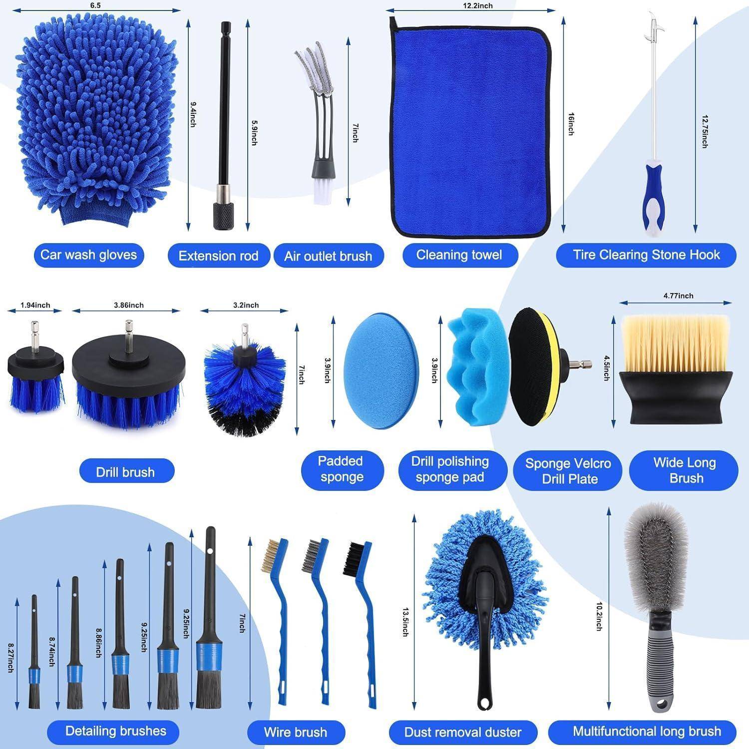 Auto Reinigungsset, 27 Pcs Autowaschset Auto Set, Putz Set Auto Reinigung für Auto, Motorrad, Fahrrad Innenraum und Außen, Auto Pflege Set Komplett