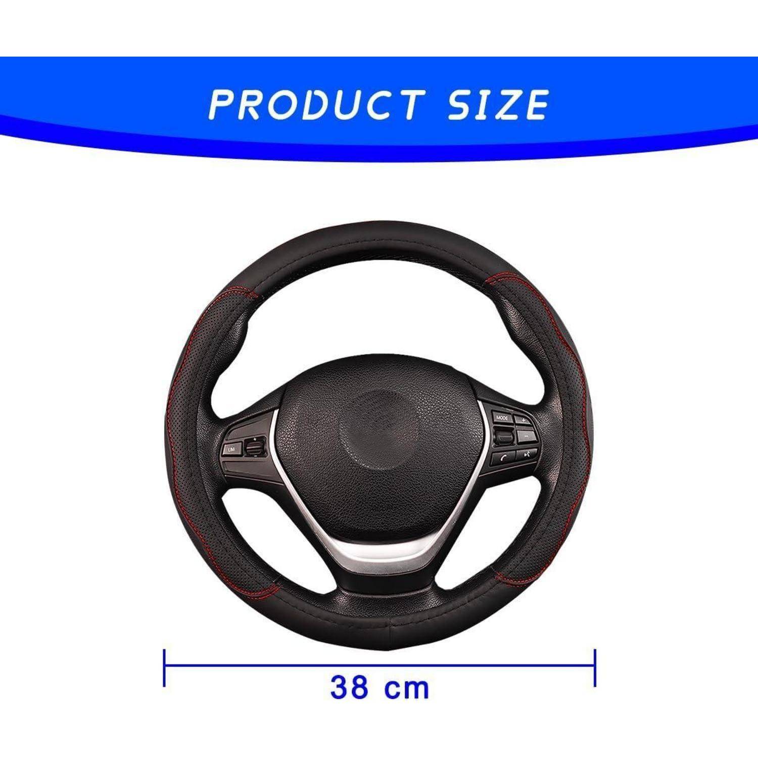 Produktgrößenbild eines Autolenkrads, beschriftet 38 cm breit.