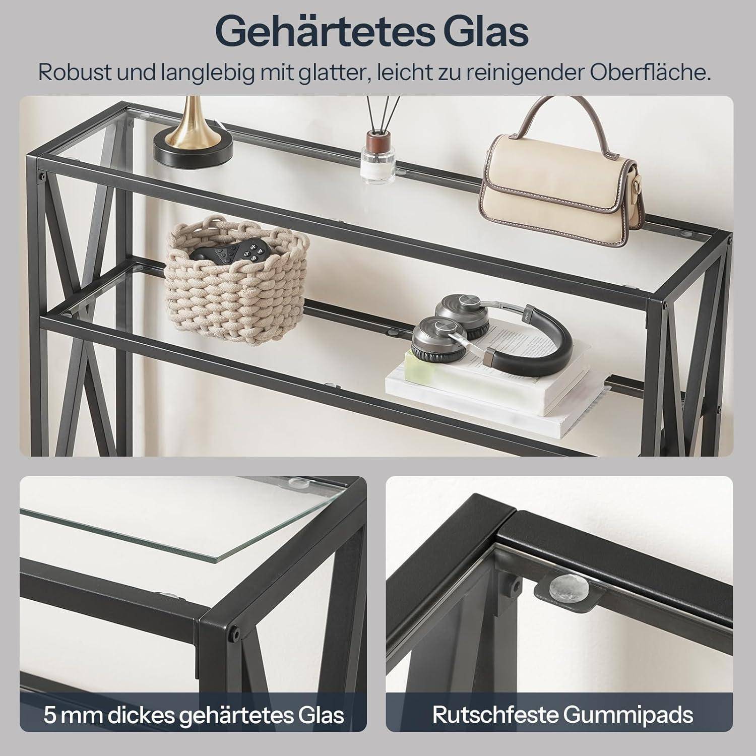 HOOBRO Konsolentisch, Beistelltisch, Sofatisch mit 2 offenen Ablagen, Eingangstisch mit X-förmigem Gestell, Couchtisch für Eingangsbereich, Diele,