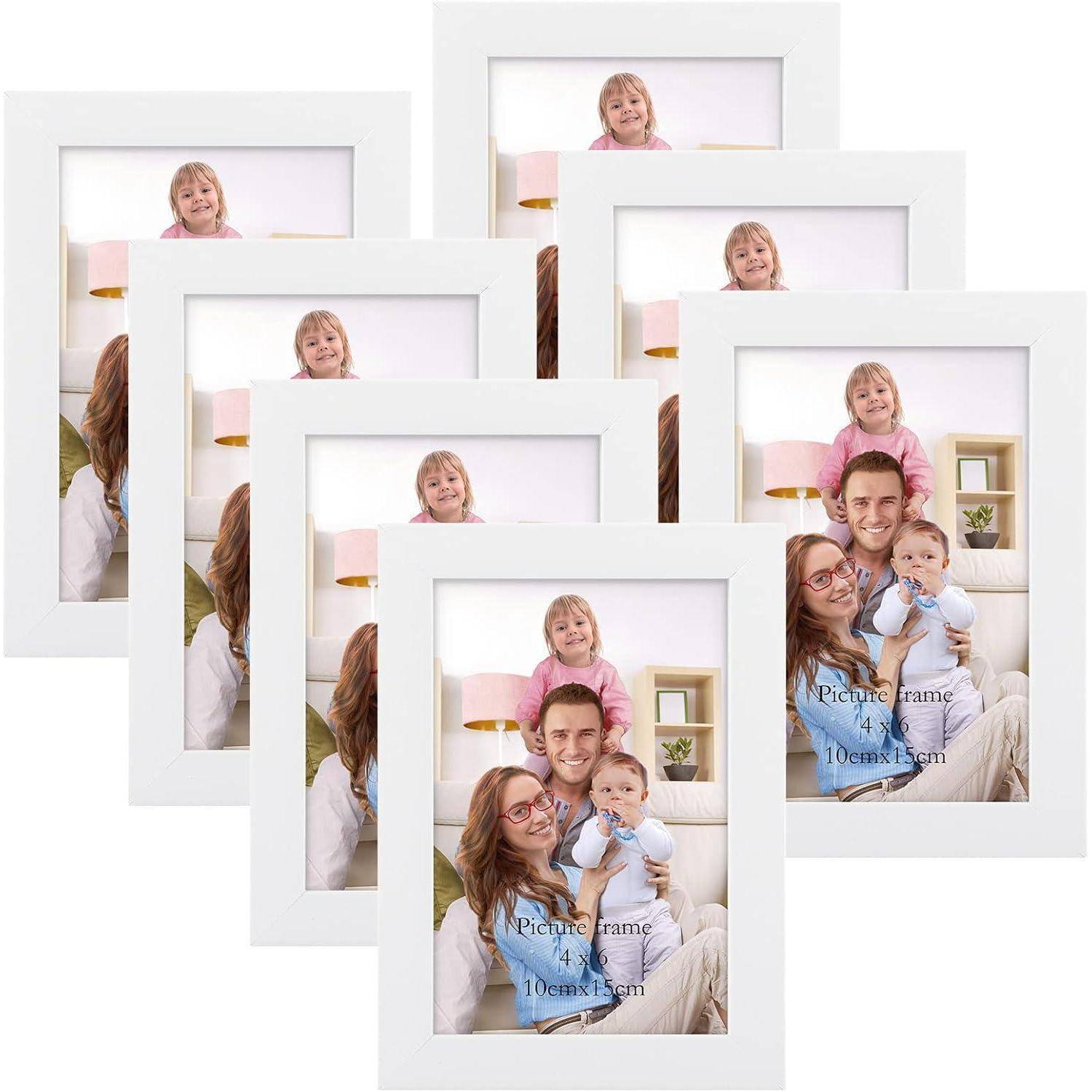 Giftgarden 7 Stück Bilderrahmen Set 10x15 cm für 15x10 Fotos und Bilder, Moderne Weiß Fotorahmen Collage, Wand- oder Tischaufsteller - Geschenk Fre