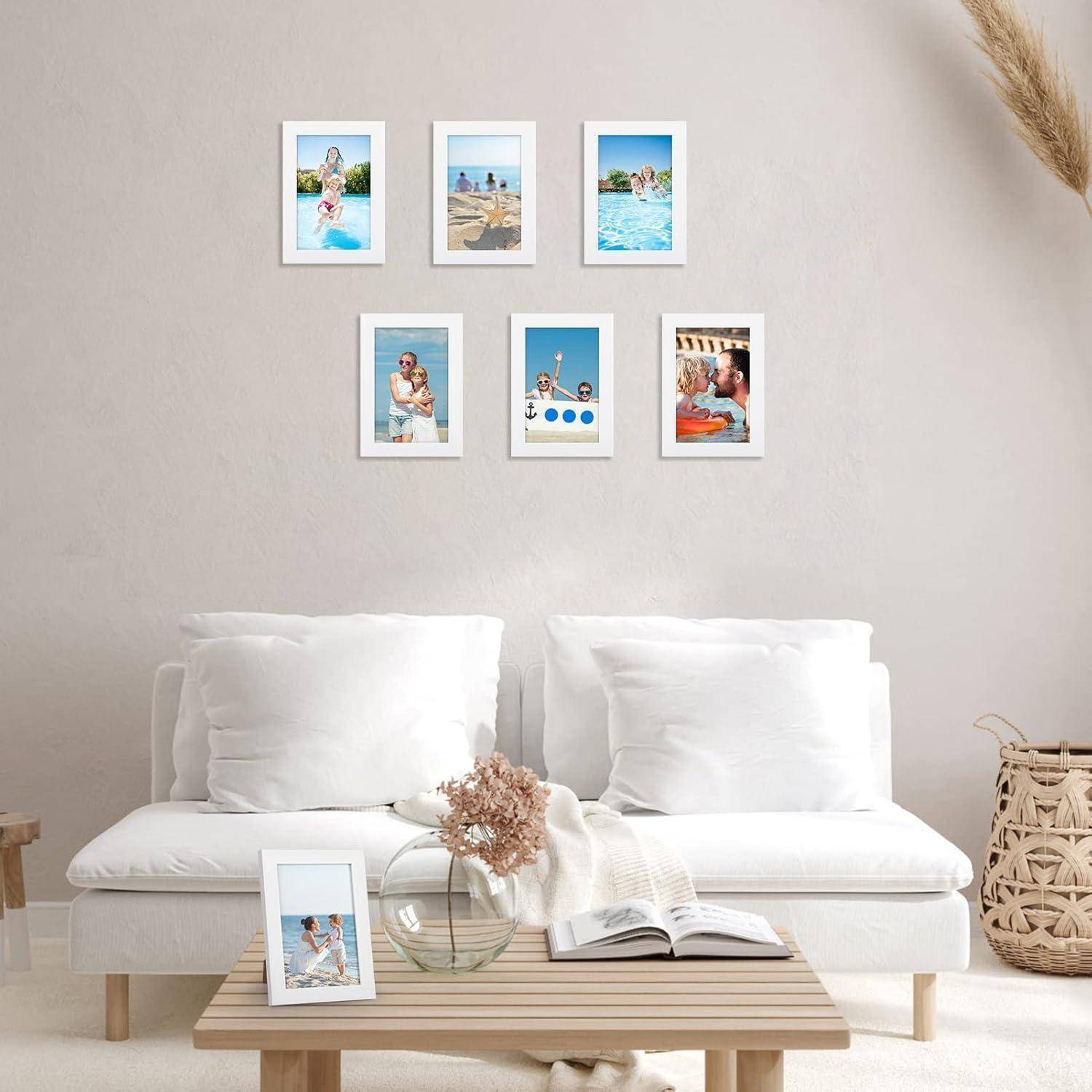 Giftgarden 7 Stück Bilderrahmen Set 10x15 cm für 15x10 Fotos und Bilder, Moderne Weiß Fotorahmen Collage, Wand- oder Tischaufsteller - Geschenk Fre