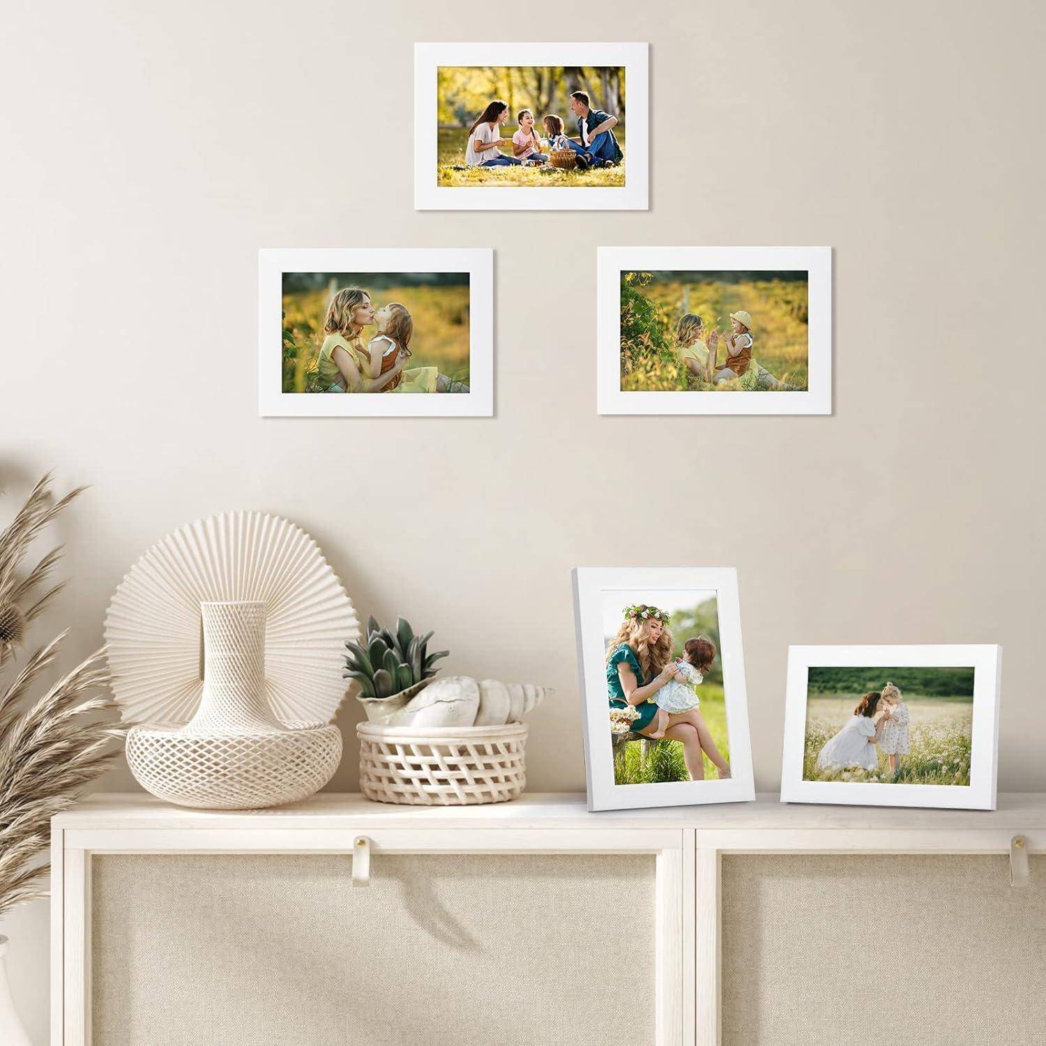 Giftgarden 7 Stück Bilderrahmen Set 10x15 cm für 15x10 Fotos und Bilder, Moderne Weiß Fotorahmen Collage, Wand- oder Tischaufsteller - Geschenk Fre