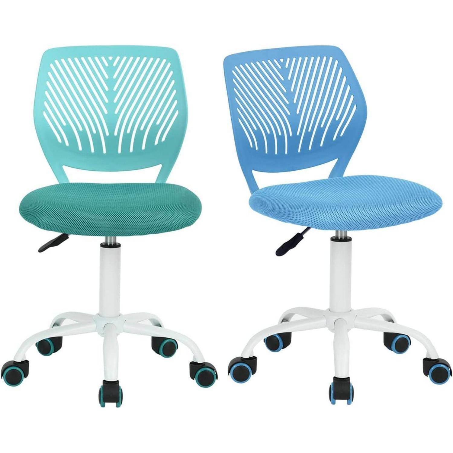 Homy Casa 2er Set Schreibtischstuhl Verstellbarer Drehstuhl Bürostuhl Stoffsitz Arbeitsstuhl ohne Armlehne, Blau und Türkis, carnation