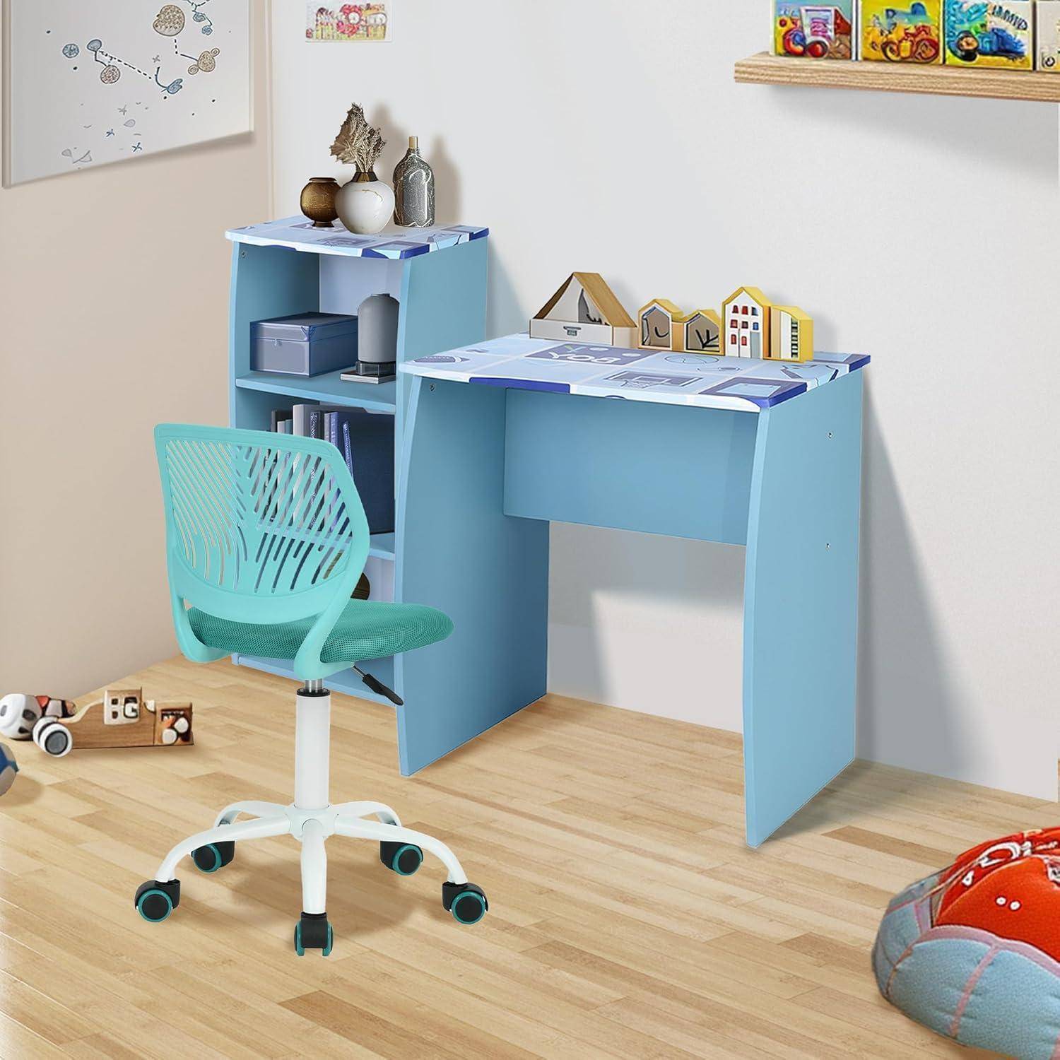 Homy Casa 2er Set Schreibtischstuhl Verstellbarer Drehstuhl Bürostuhl Stoffsitz Arbeitsstuhl ohne Armlehne, Blau und Türkis, carnation