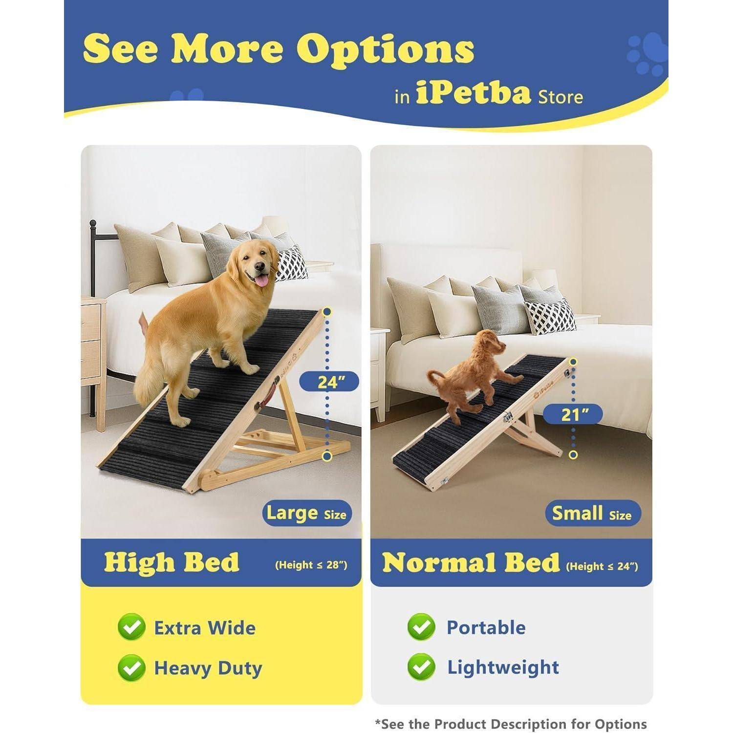 Hunderampe Bett Sofa für Kleine und Große Hunde Klappbar Rampe Hund Katzen Einstellbar 30-60 cm, bis zu 90kg Innen-bis zu 90kg