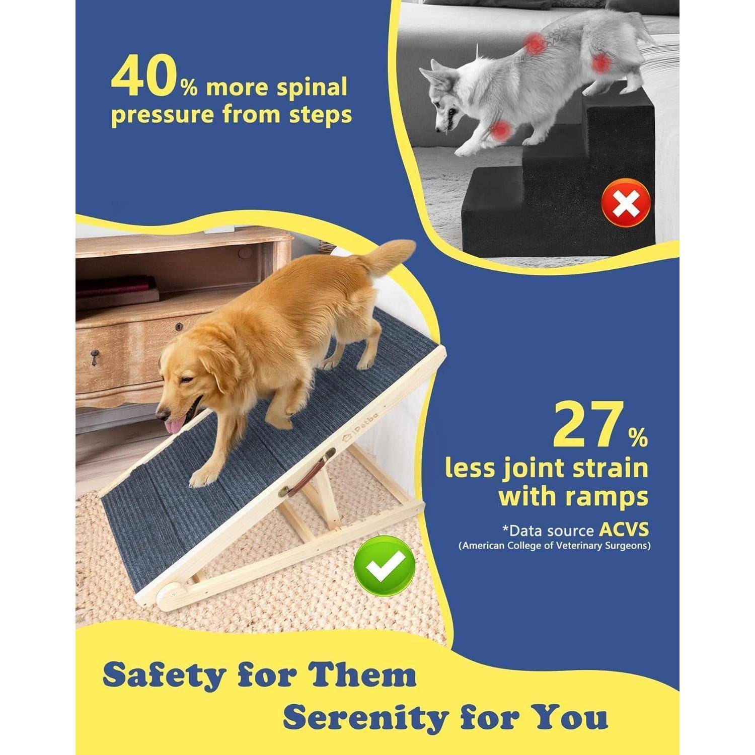 Hunderampe Bett Sofa für Kleine und Große Hunde Klappbar Rampe Hund Katzen Einstellbar 30-60 cm, bis zu 90kg Innen-bis zu 90kg