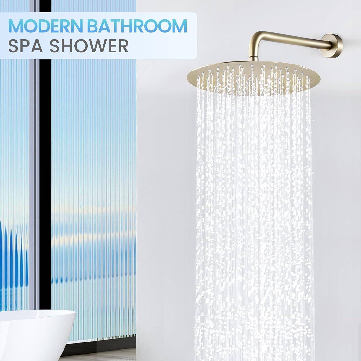 30CM Rund Regendusche Duschkopf Gold, 12 Zoll Wasserfall Duschkopf Wassersparend, Ganzmetall-Edelstahl 304, Decken Regenduschköpfe mit 120