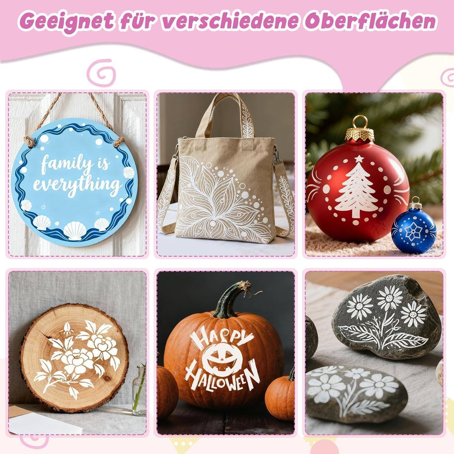Collage von dekorierten Handwerksflächen: ein Schild mit der Aufschrift „Familie ist alles