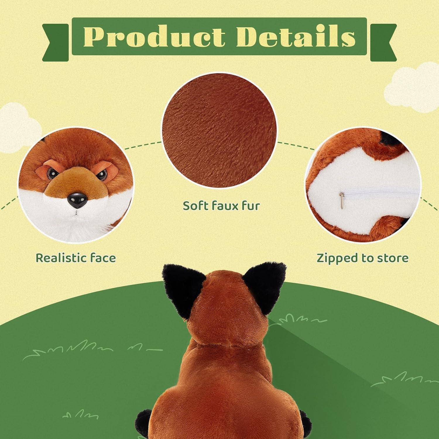 MorisMos 4 stücke Fuchs Kuscheltier XXL Set, 55cm riesen Fuchs Kuscheltier mit 3 Babys im Bauch, groß Plüschtier Stofftier, Foxteddy als Geschenk