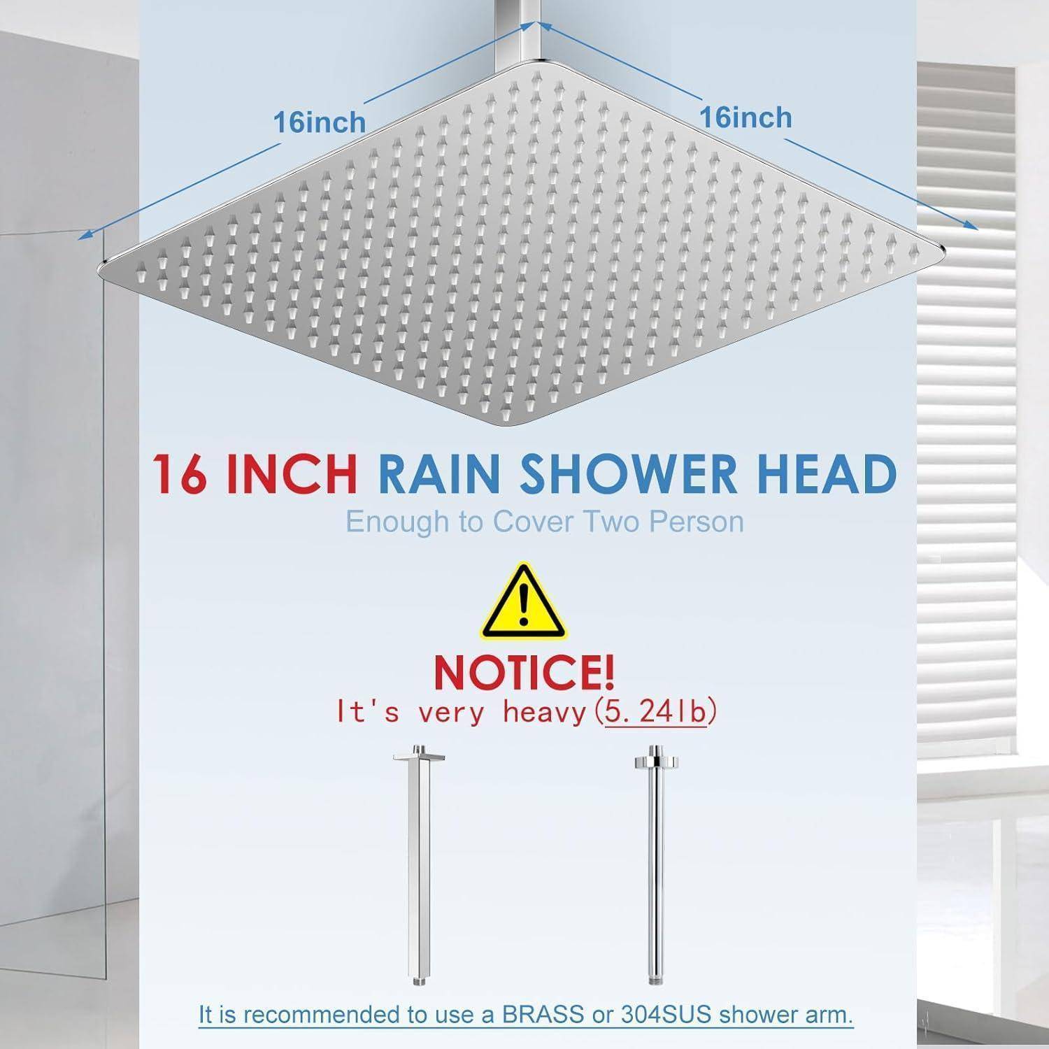 40CM Duschkopf Regendusche Groß Poliertes Chrom, 304 Edelstahl Wasserfall Duschkopf Wassersparend, Mit 324 Anti Kalk Düsen, 360° Verstellbarer 16