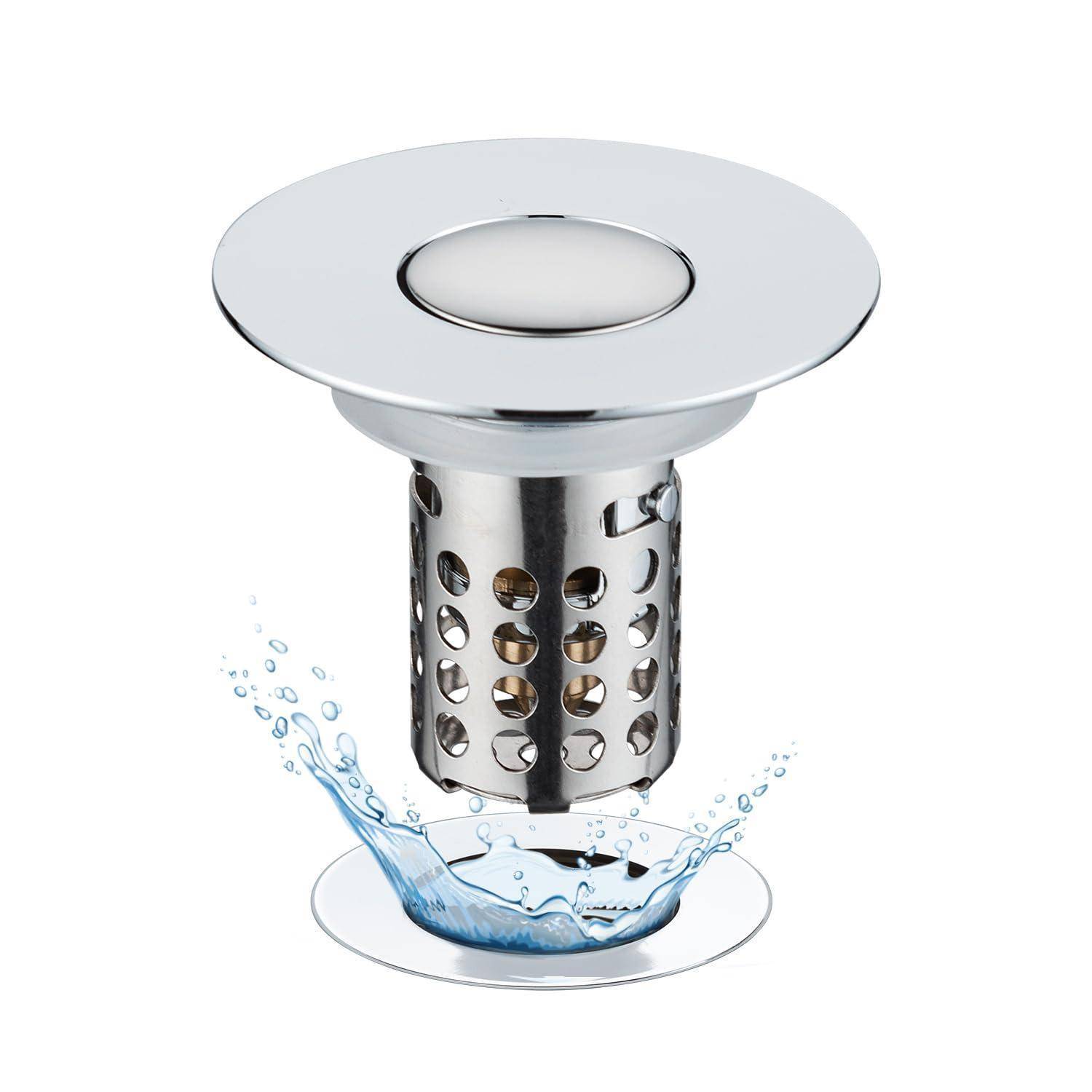 Abflusssieb Waschbecken, Pop Up 3 in 1 Abflussstopfen mit Sieb und Abnehmbarem Edelstahl Filterkorb Stöpsel Waschbecken, Waschbeckenstöpsel für 28