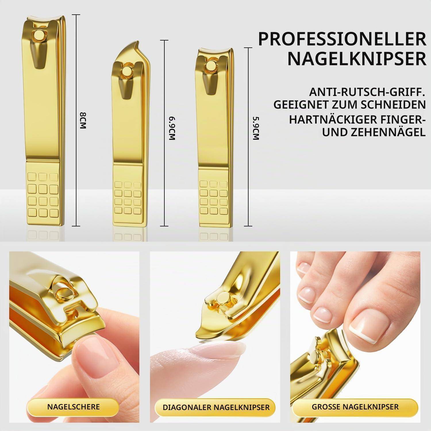 ZIZZON Professionelles Nagelpflegeset, 12-teiliges Maniküre- & Pediküre-Pflegeset mit Reiseetui, Nagelscheren aus Edelstahl, Nagelhautschneider und